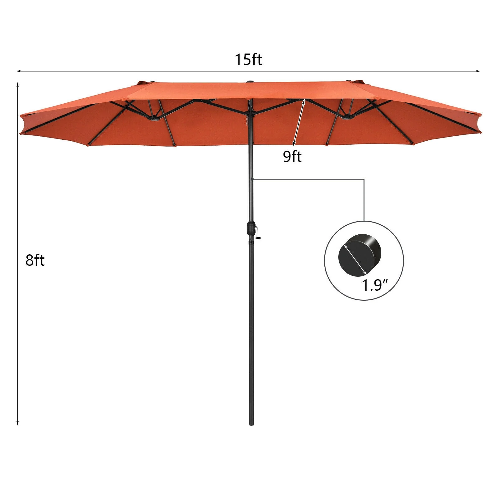 15 Feet Patio Umbrella, Hand-Crank System, Orange - Image 6