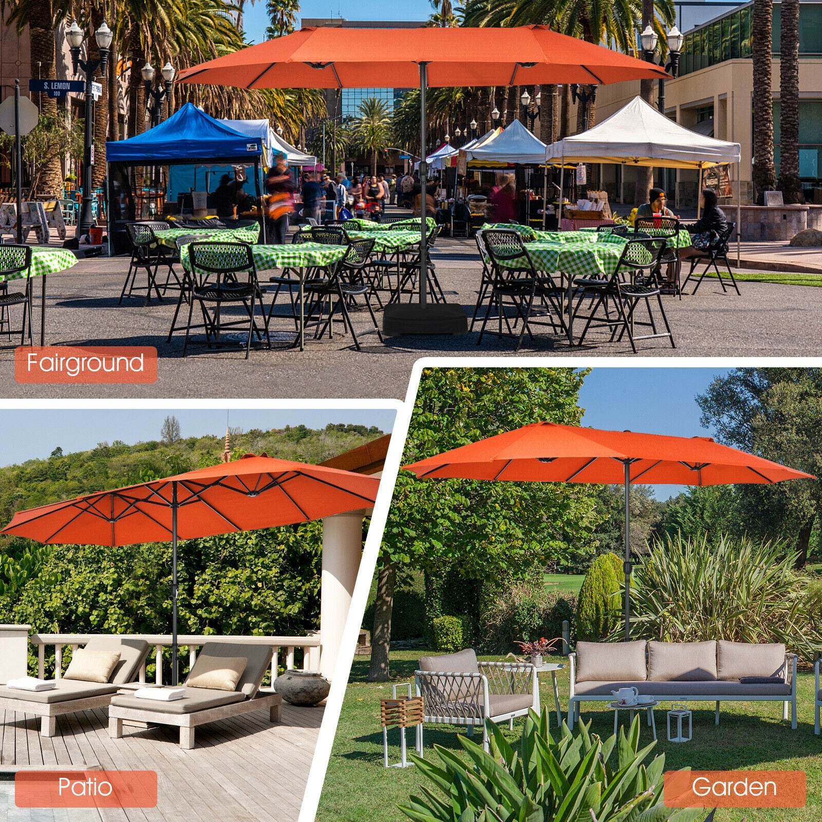 15 Feet Patio Umbrella, Hand-Crank System, Orange - Image 9