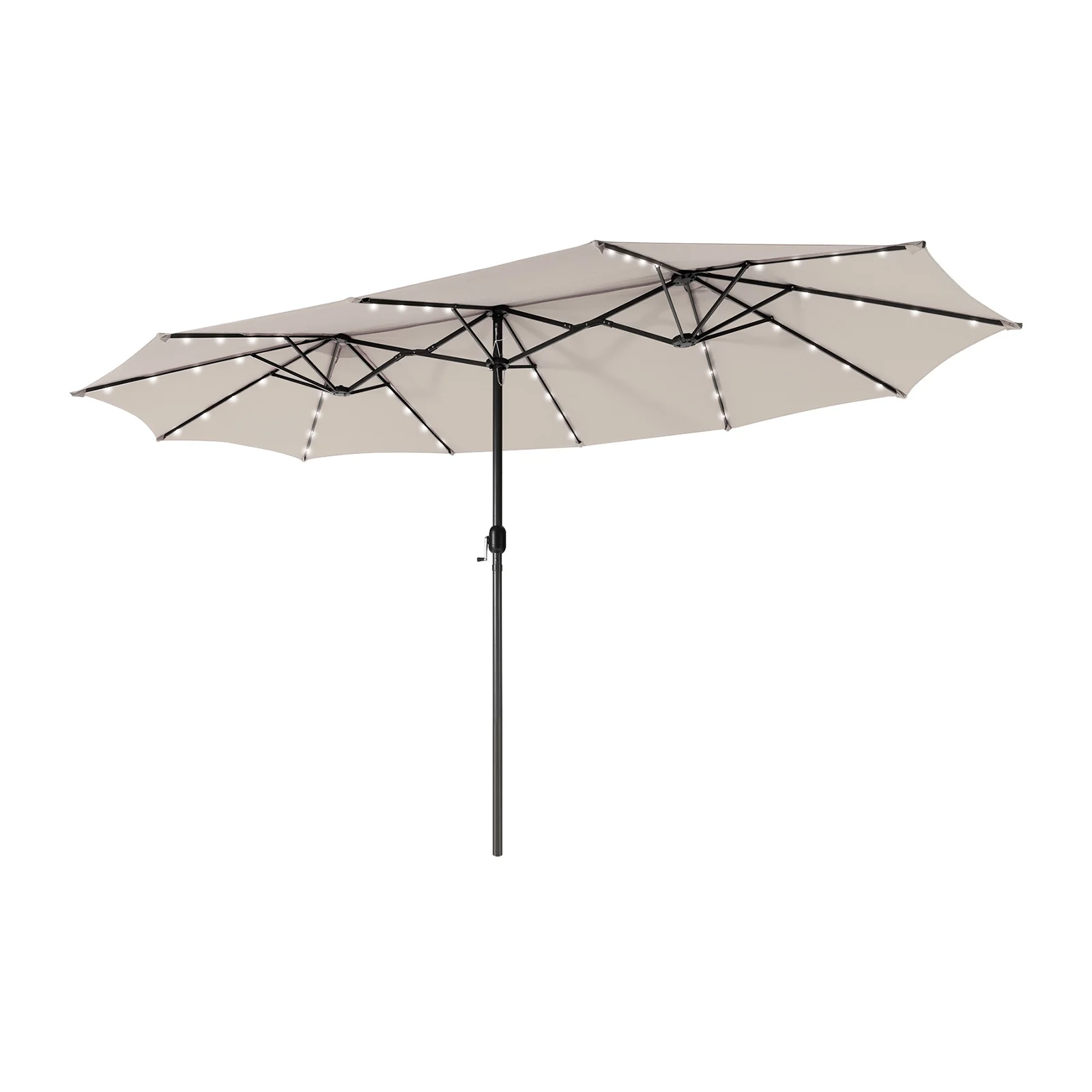 15 Feet Twin Patio Umbrella, 48 Solar LED Lights, Beige - Image 4