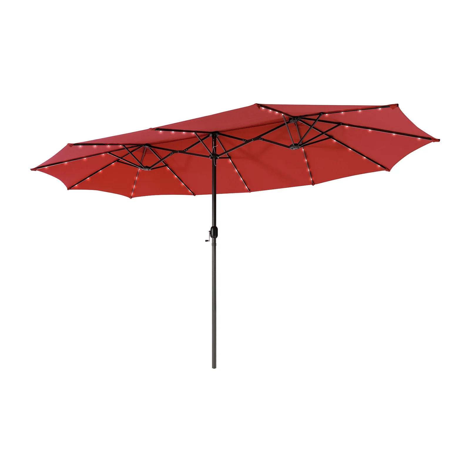15 Feet Twin Patio Umbrella, 48 Solar LED Lights, Dark Red - Image 4