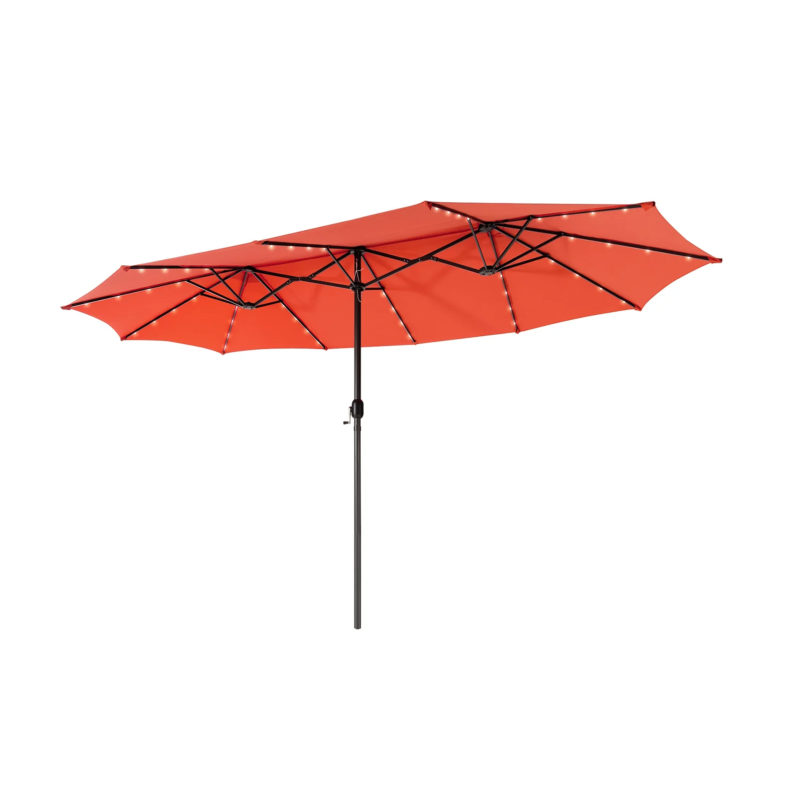15 Feet Twin Patio Umbrella, 48 Solar LED Lights, Orange - Image 4