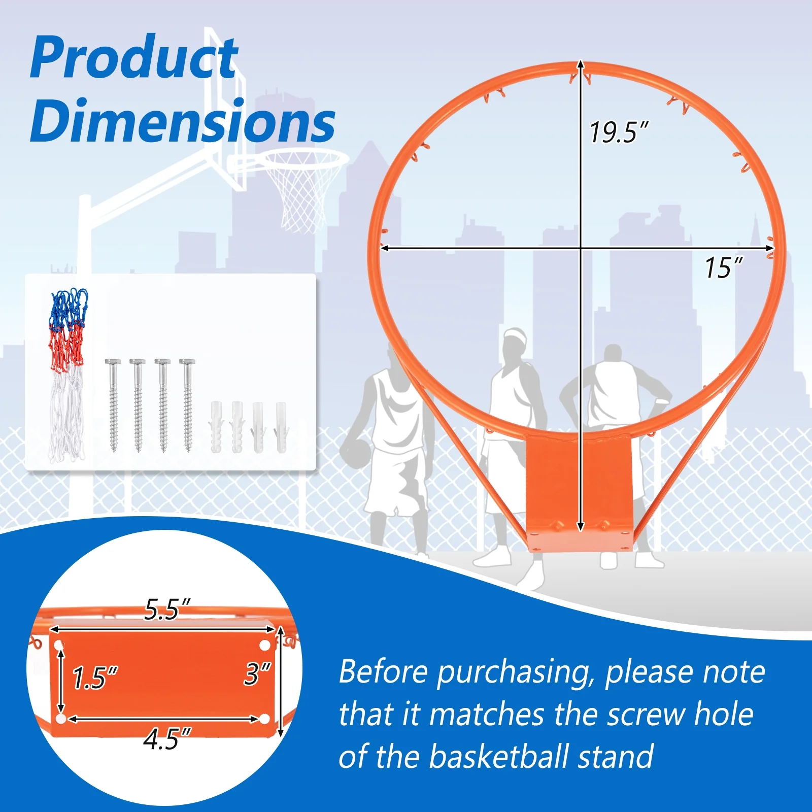 15 Inch Basketball Rim, All Weather Net, Orange - Image 6