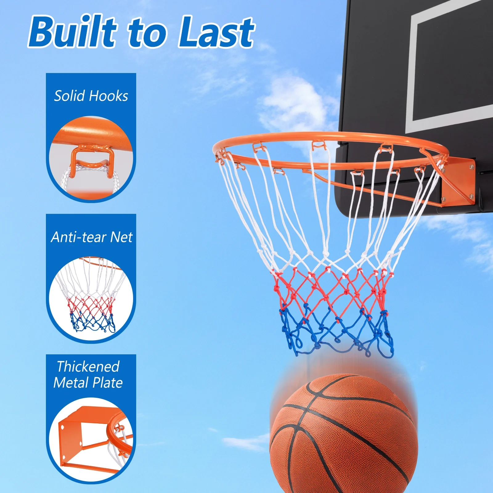 15 Inch Basketball Rim, All Weather Net, Orange - Image 7