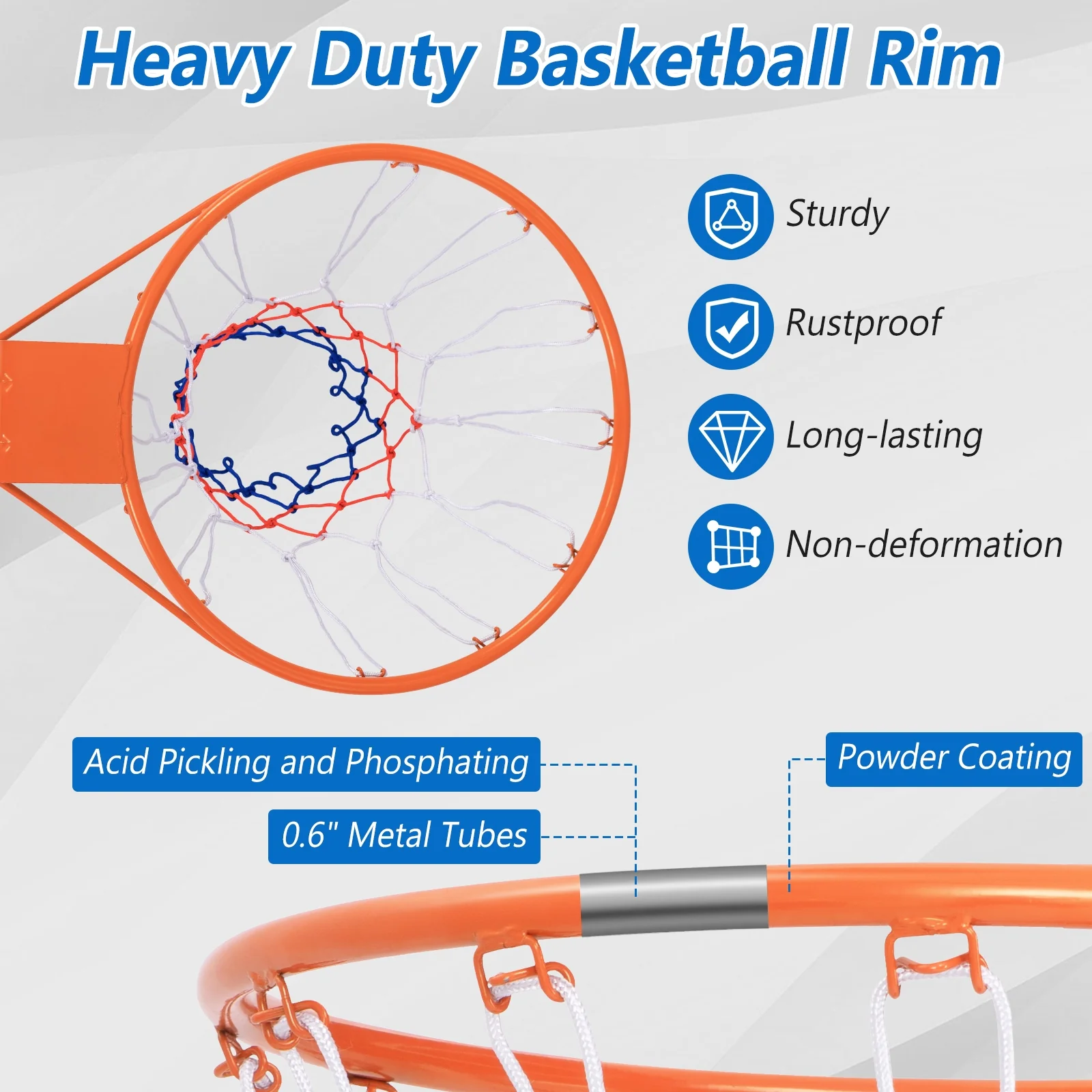 15 Inch Basketball Rim, All Weather Net, Orange - Image 8