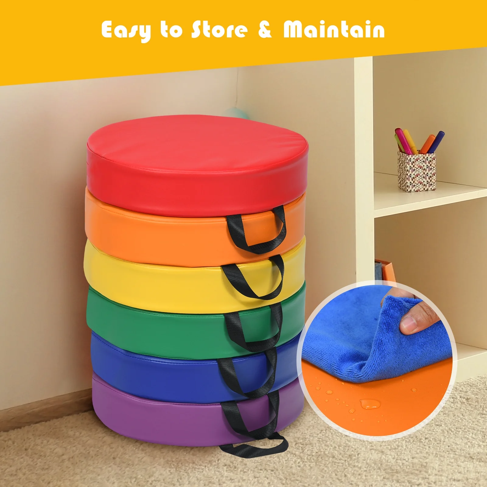 15 Inch Round Toddler Floor Cushions, 6 Pieces, Multicolor - Image 10