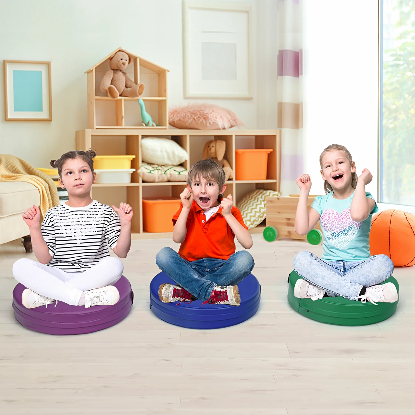 15 Inch Round Toddler Floor Cushions, 6 Pieces, Multicolor - Image 3