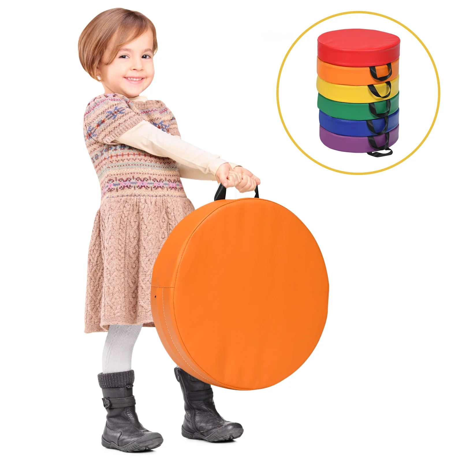 15 Inch Round Toddler Floor Cushions, 6 Pieces, Multicolor - Image 5