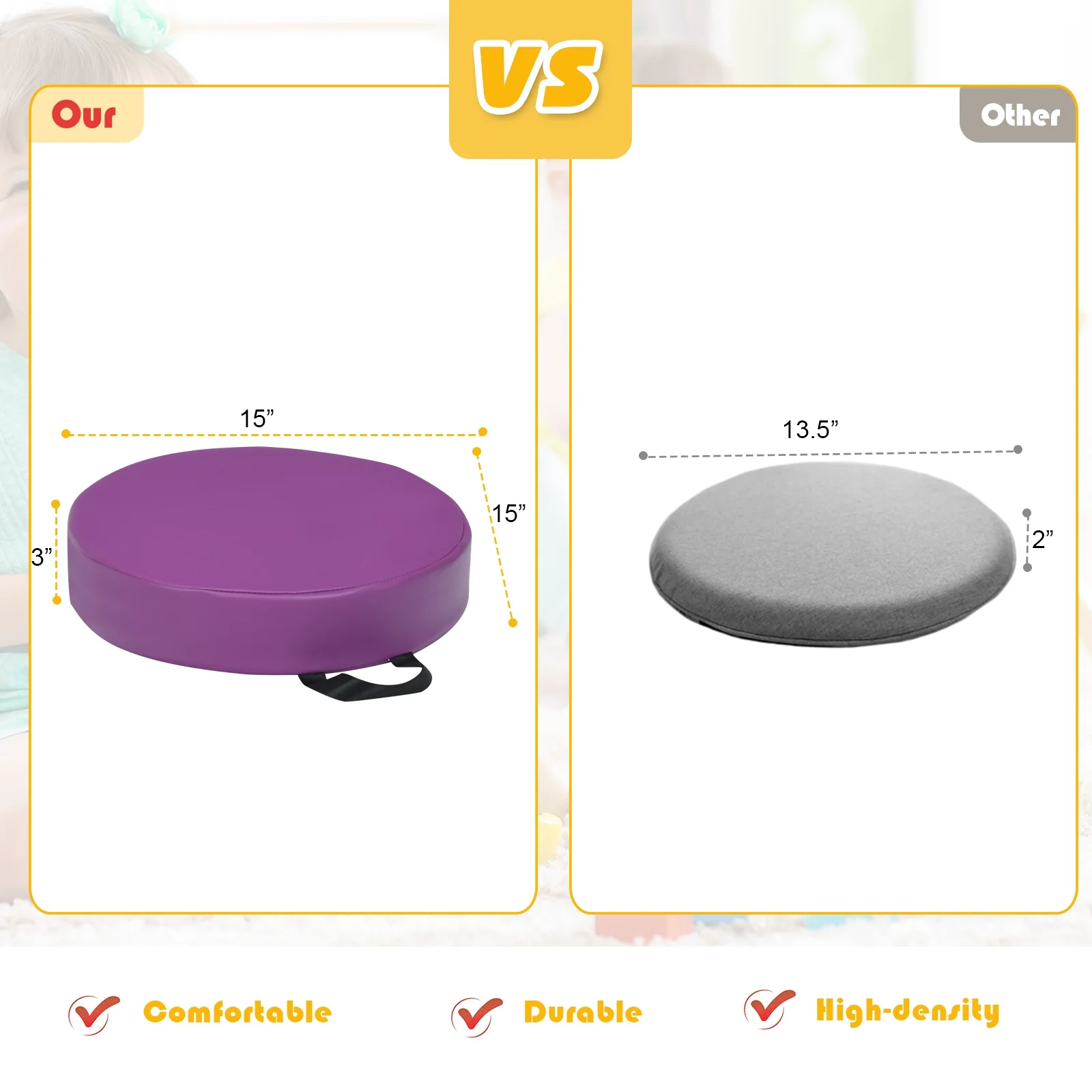 15 Inch Round Toddler Floor Cushions, 6 Pieces, Multicolor - Image 6