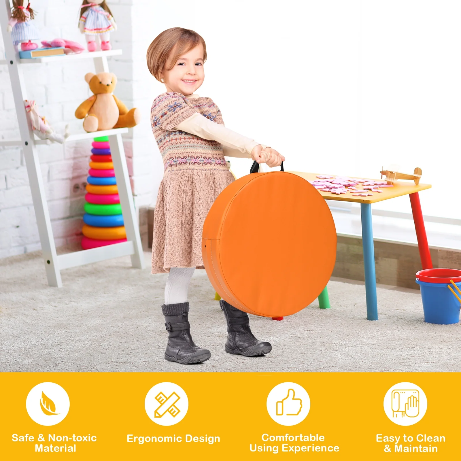 15 Inch Round Toddler Floor Cushions, 6 Pieces, Multicolor - Image 7