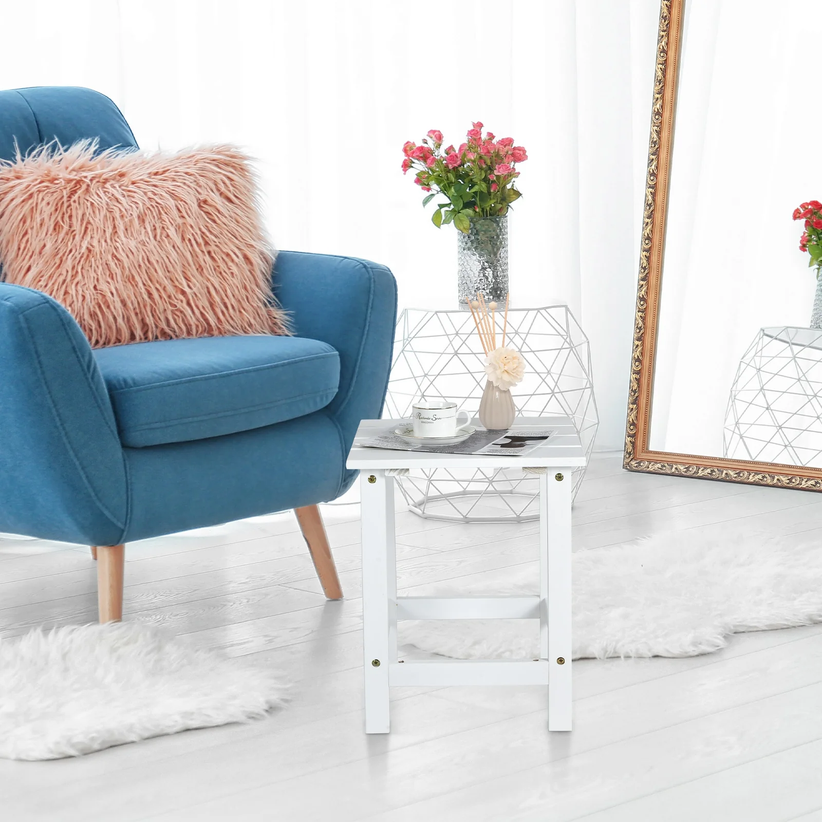 15 Inch Square Wooden Slat Coffee Table, White - Image 2