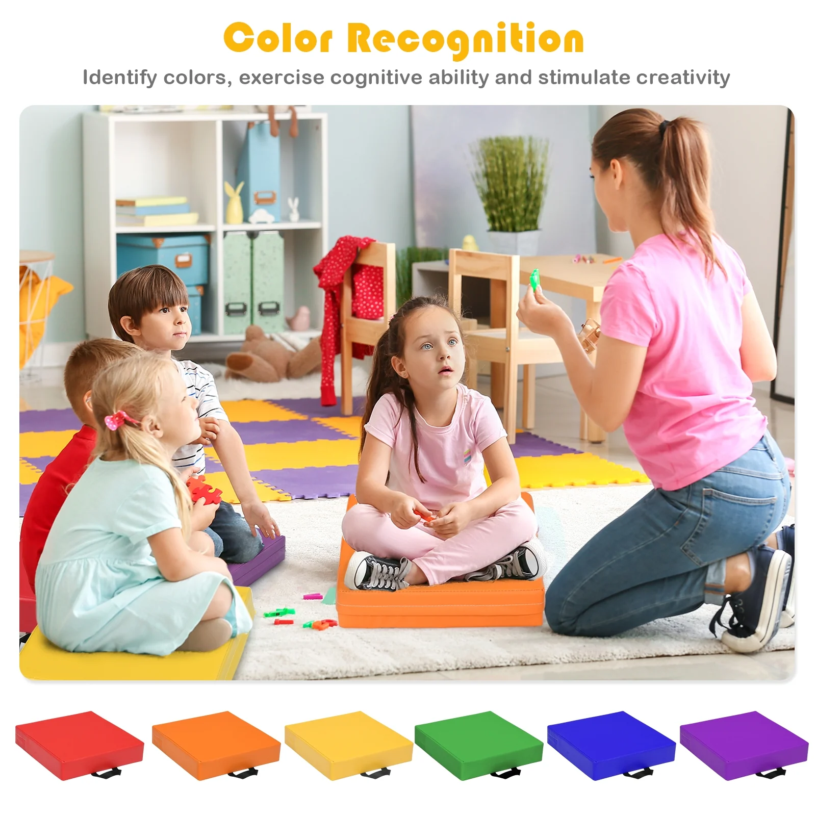 15 Inche Square Toddler Floor Cushions, 6 Piece, Multicolor - Image 10