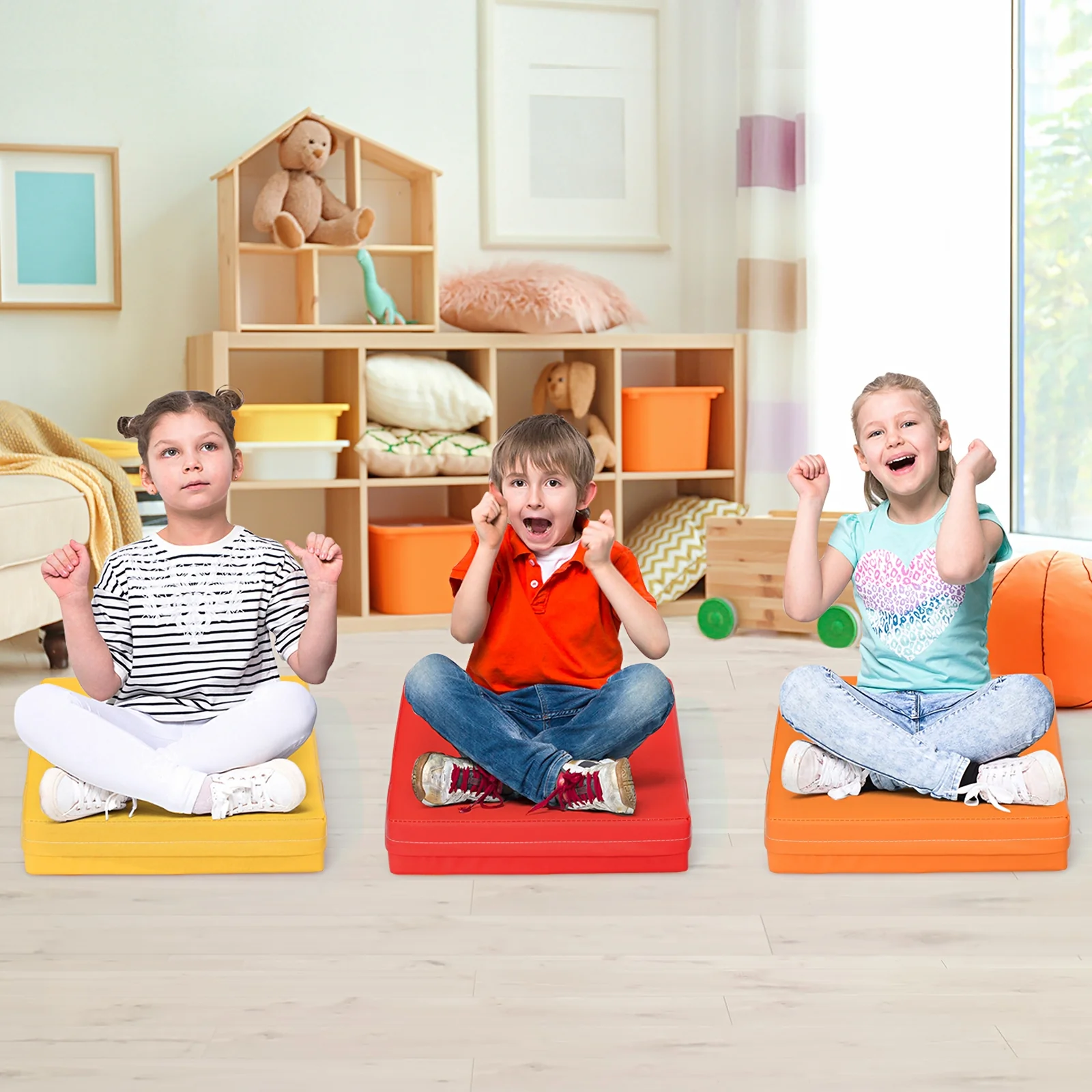 15 Inche Square Toddler Floor Cushions, 6 Piece, Multicolor - Image 2