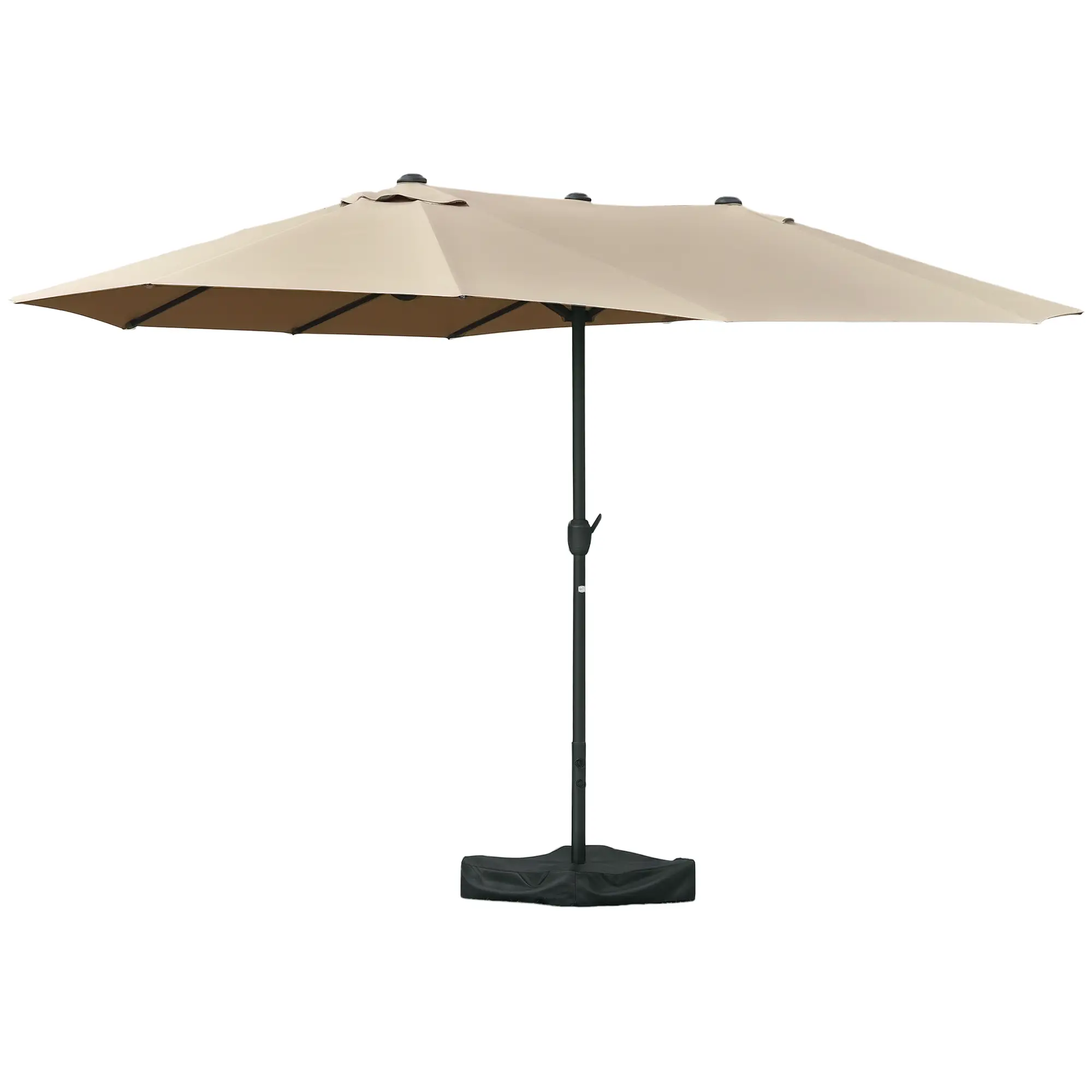 15' Outdoor Patio Umbrella, Twin Canopy Sunshade, Steel, Lift Crank, Khaki