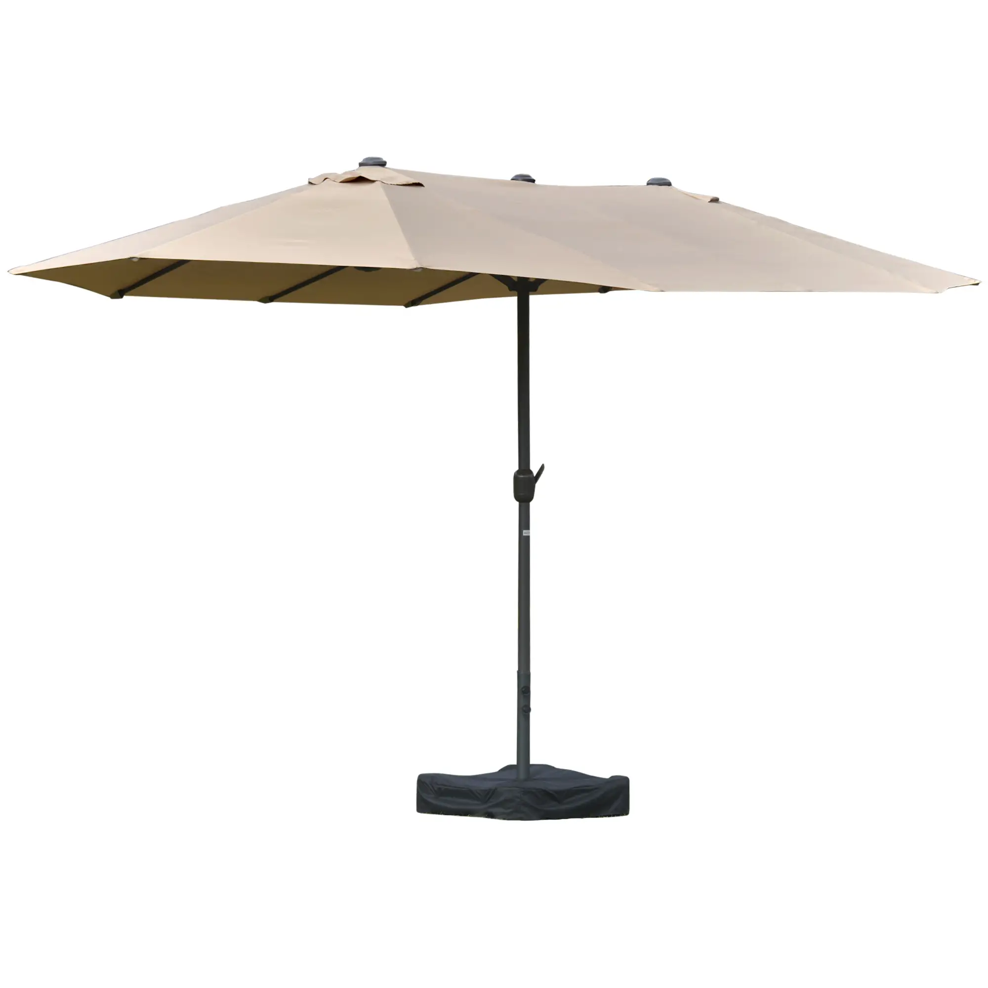 15' Outdoor Patio Umbrella, Twin Canopy Sunshade, Steel, Lift Crank, Khaki - Image 11