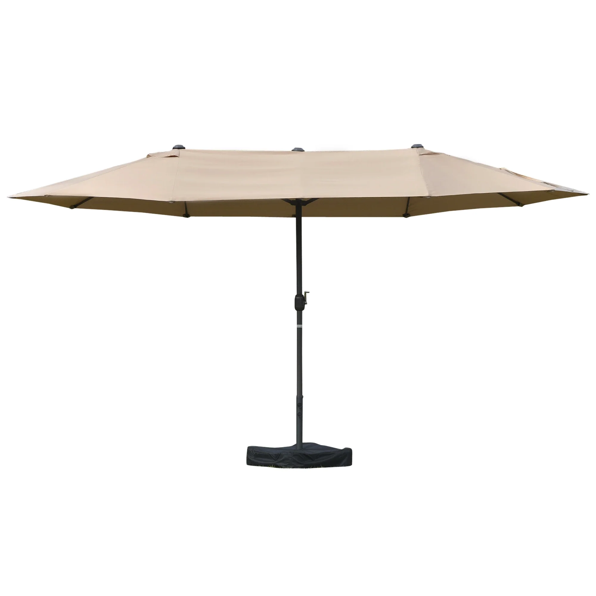 15' Outdoor Patio Umbrella, Twin Canopy Sunshade, Steel, Lift Crank, Khaki - Image 9