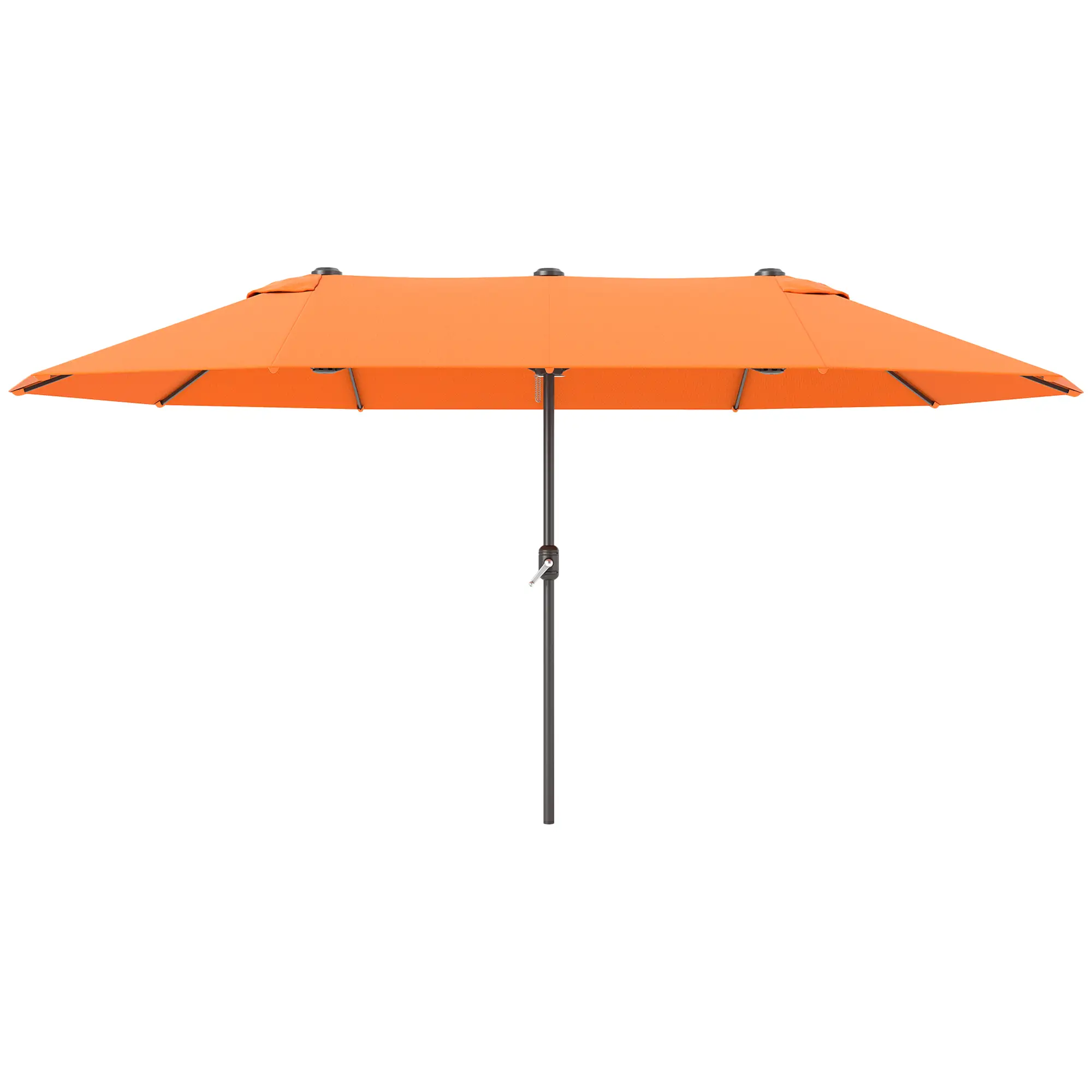 15' Outdoor Patio Umbrella, Twin Canopy Sunshade, Steel Table, Lift Crank, Orange