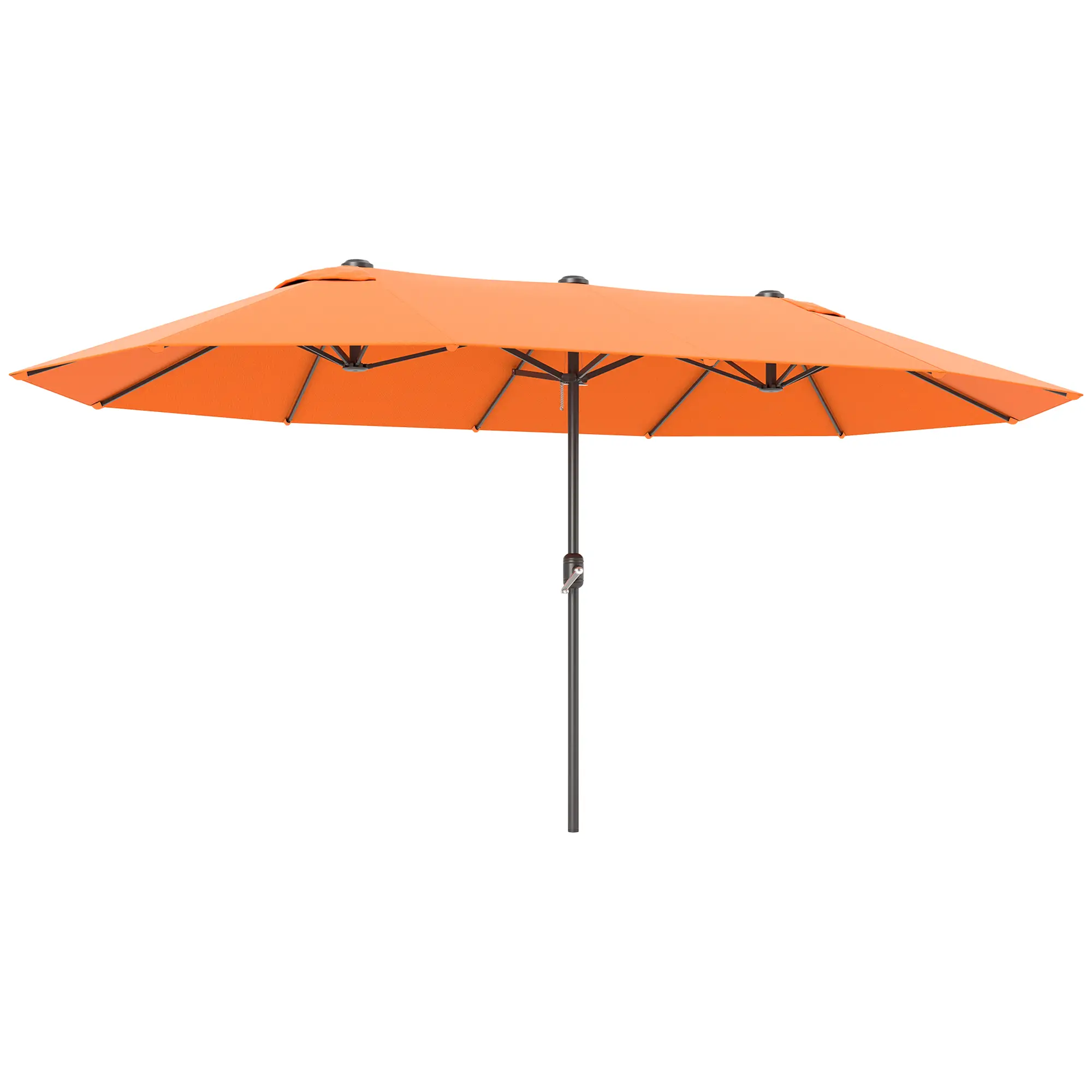 15' Outdoor Patio Umbrella, Twin Canopy Sunshade, Steel Table, Lift Crank, Orange - Image 11