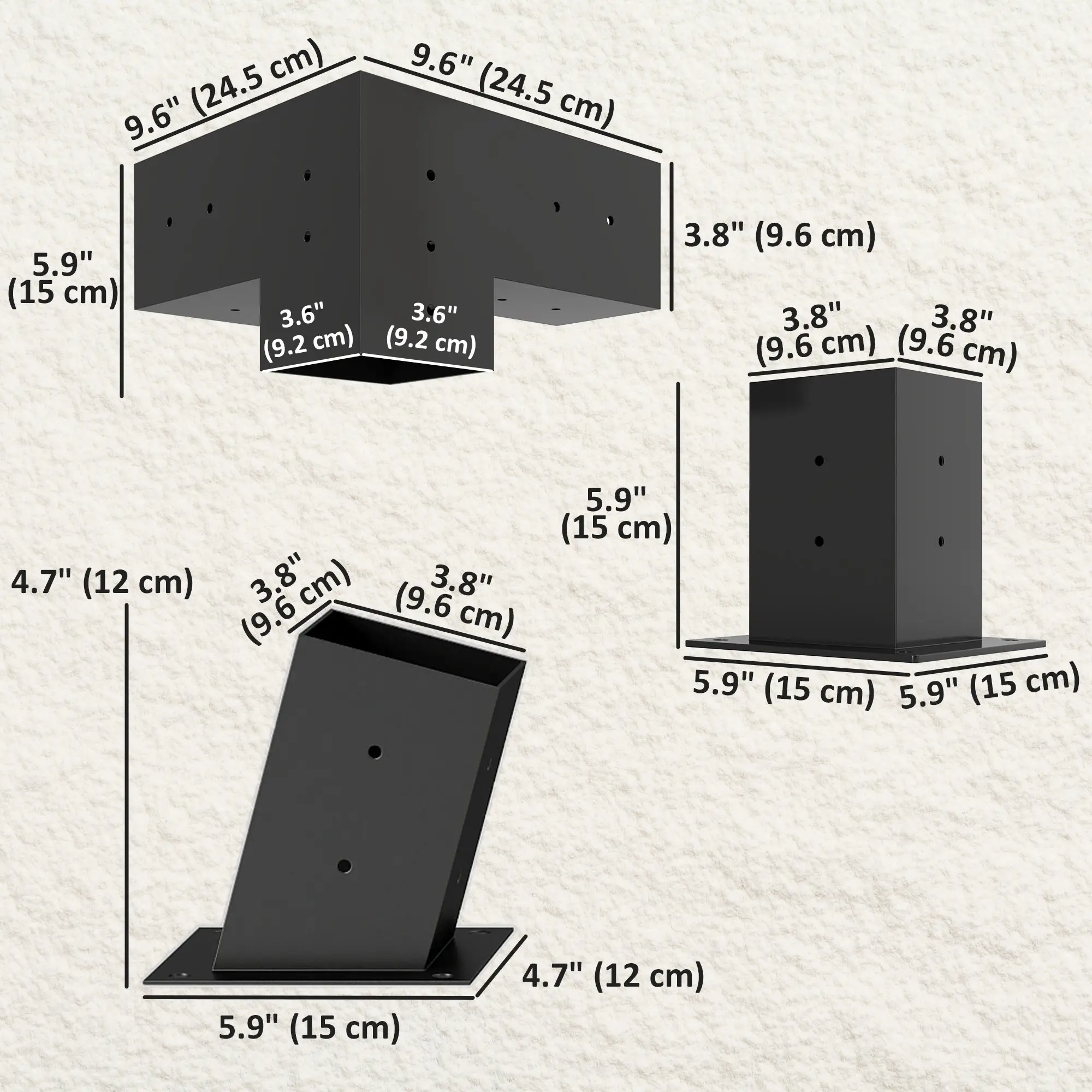 15° Slanted Pergola Bracket Kit, 3.6" X 3.6" Lumber, Black - Image 3