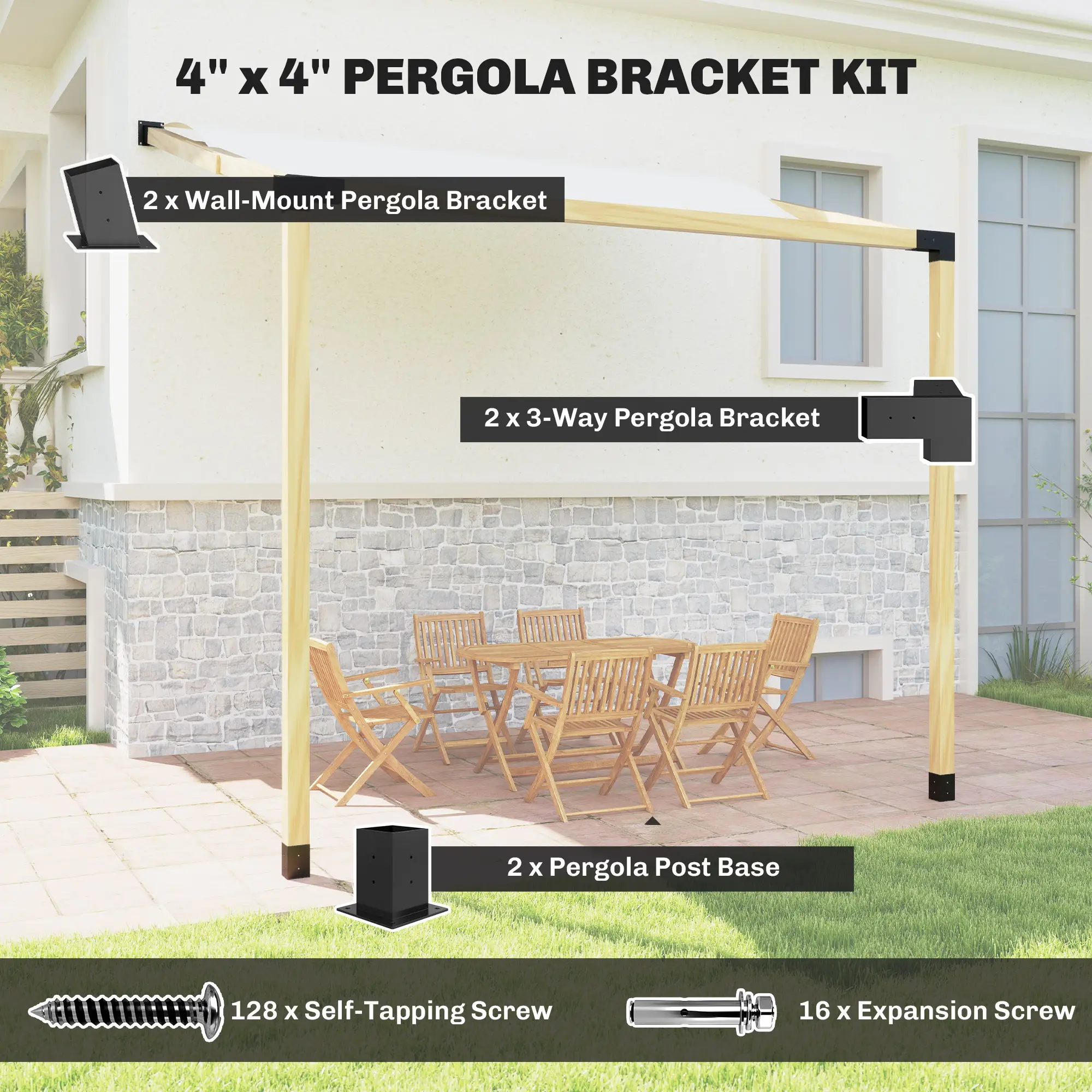 15° Slanted Pergola Bracket Kit, 3.6" X 3.6" Lumber, Black - Image 4