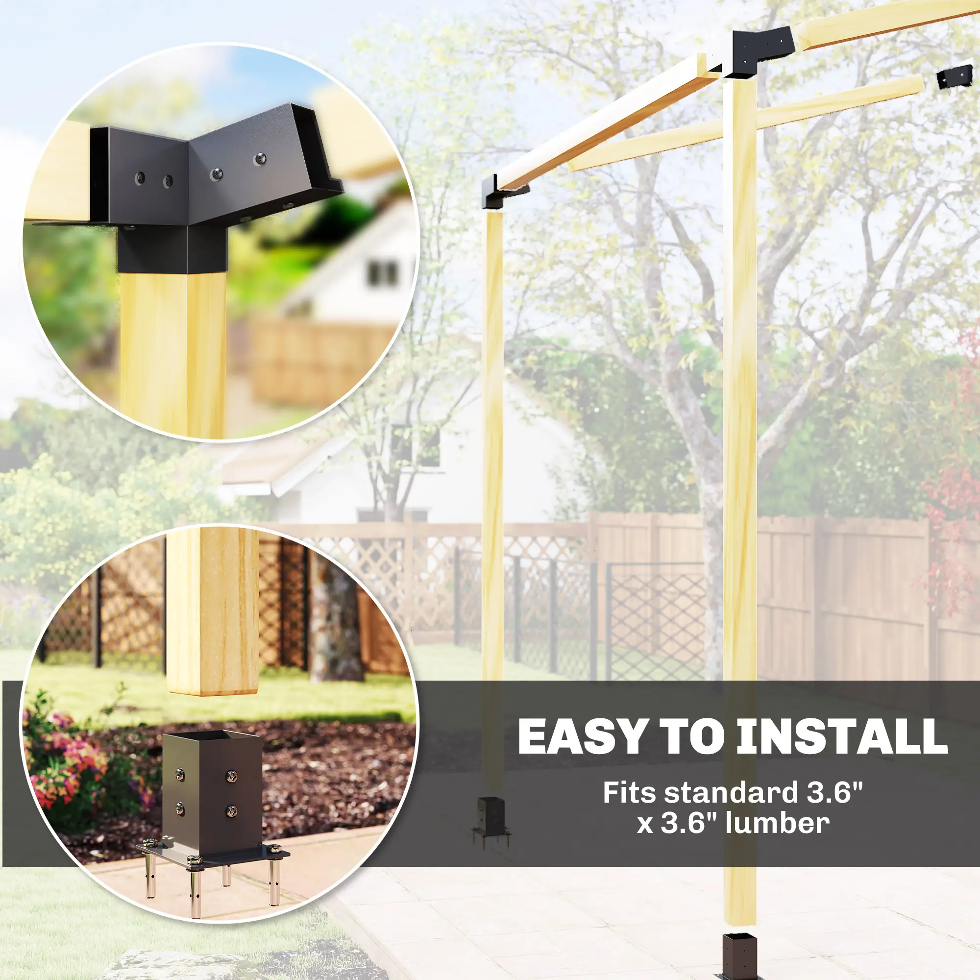 15° Slanted Pergola Bracket Kit, 3.6" X 3.6" Lumber, Black - Image 7