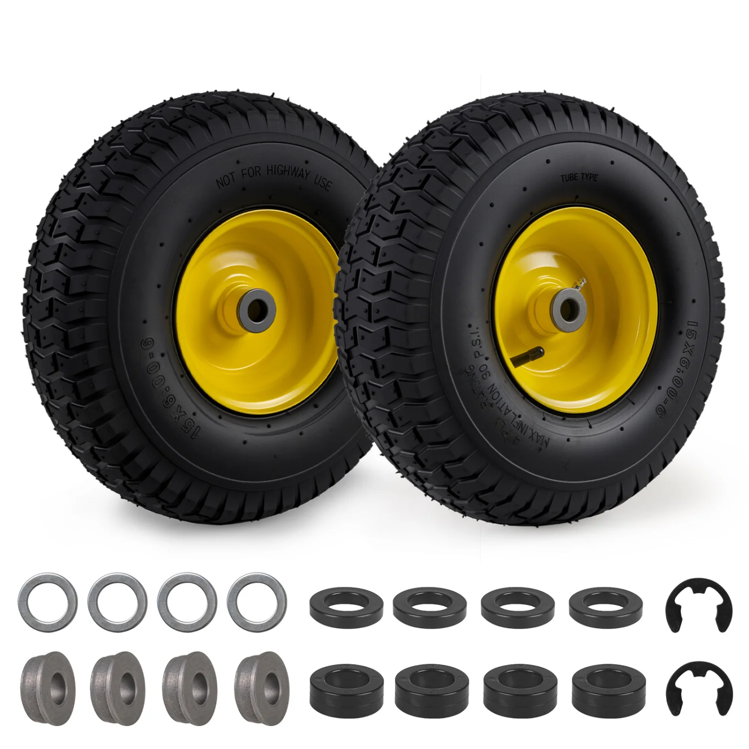 15 x 6.00-6 Tube-type Tires & Wheels 2 Pack 4 PR Tires, Yellow