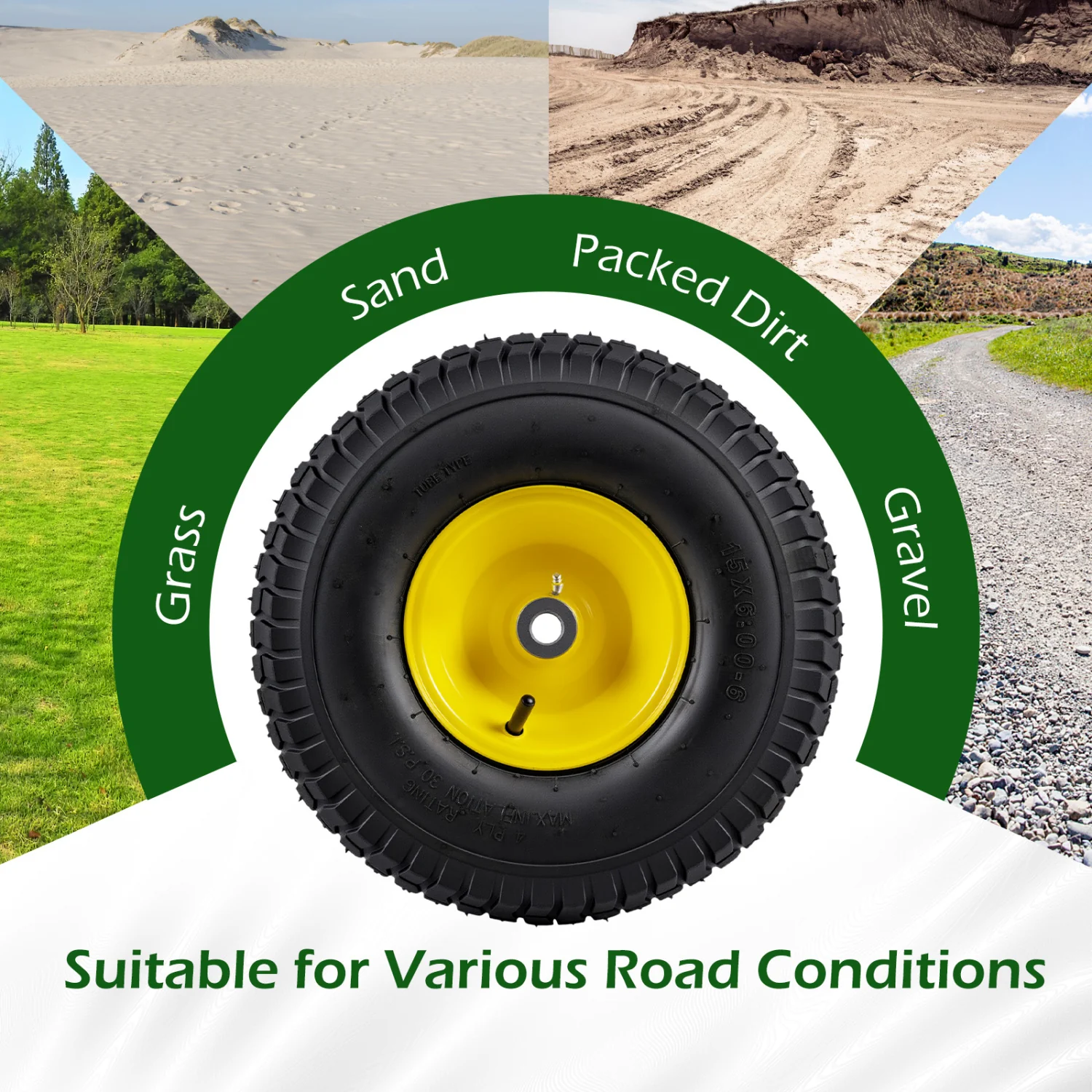 15 x 6.00-6 Tube-type Tires & Wheels 2 Pack 4 PR Tires, Yellow - Image 10