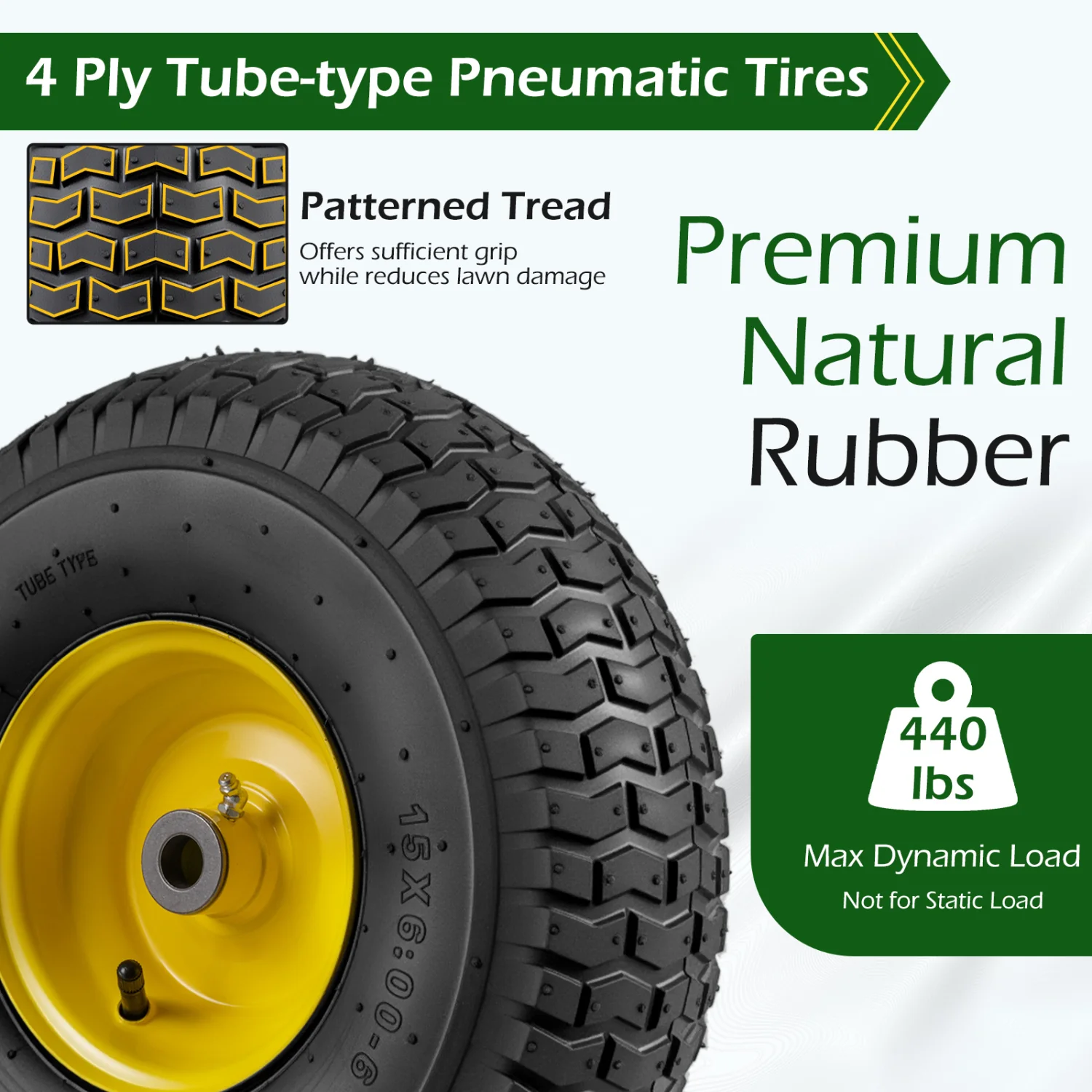 15 x 6.00-6 Tube-type Tires & Wheels 2 Pack 4 PR Tires, Yellow - Image 8
