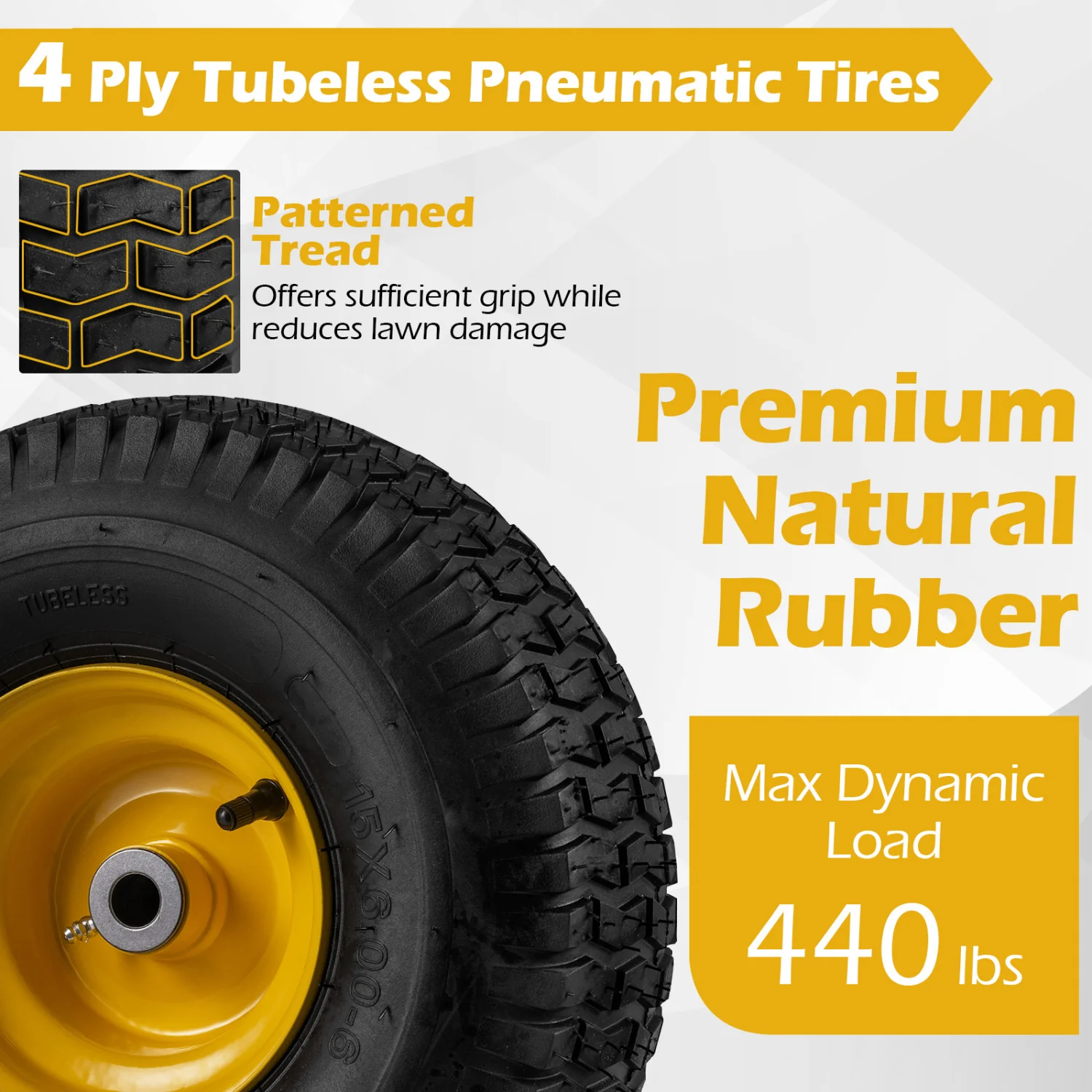 15 x 6.00-6 Tubeless Tires and Wheels 2 Pack 4 PR Tires, Yellow - Image 10