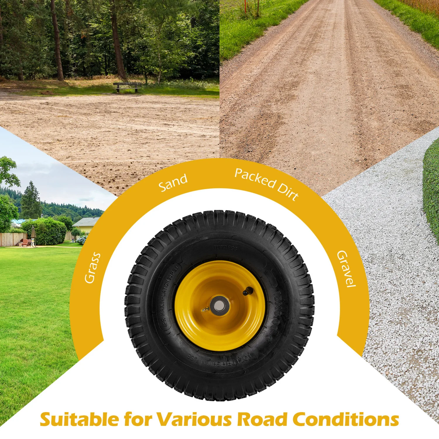 15 x 6.00-6 Tubeless Tires and Wheels 2 Pack 4 PR Tires, Yellow - Image 8