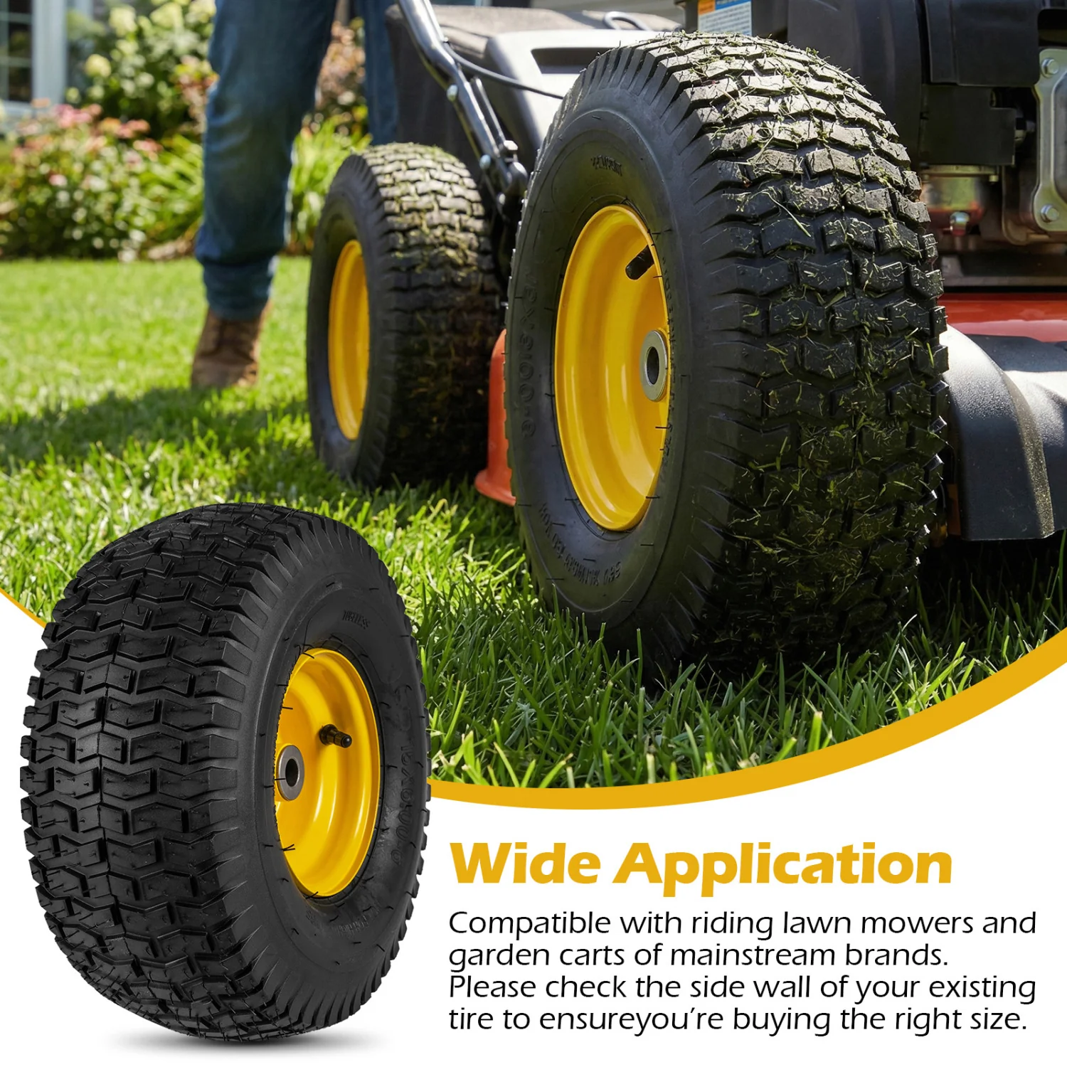 15 x 6.00-6 Tubeless Tires and Wheels 2 Pack 4 PR Tires, Yellow - Image 9
