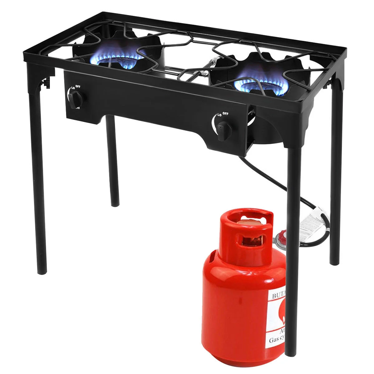 150,000 BTU Double Burner Outdoor Stove BBQ Grill, Black - Image 2