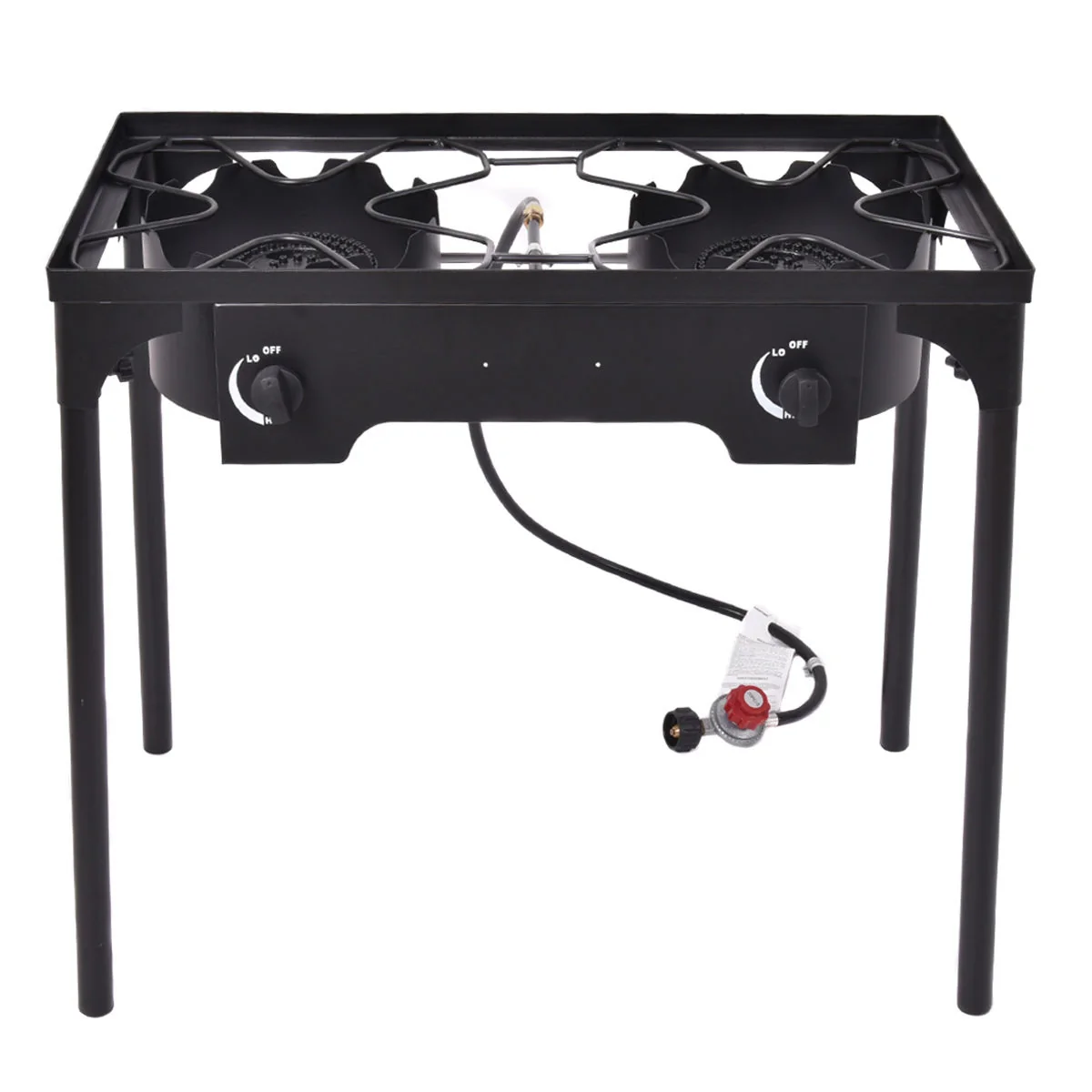 150,000 BTU Double Burner Outdoor Stove BBQ Grill, Black - Image 3