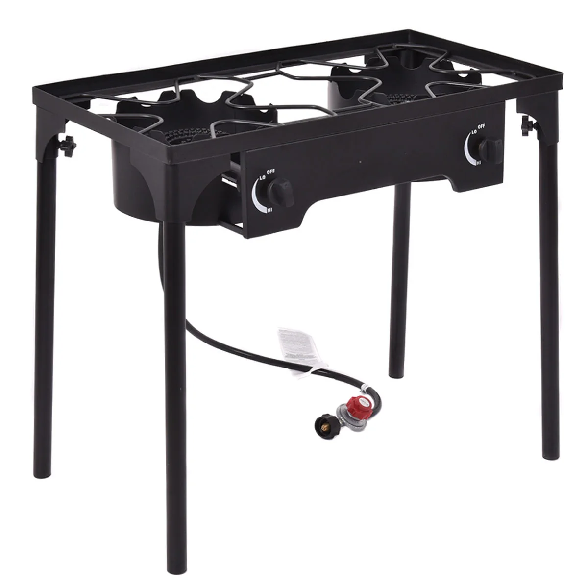 150,000 BTU Double Burner Outdoor Stove BBQ Grill, Black - Image 4