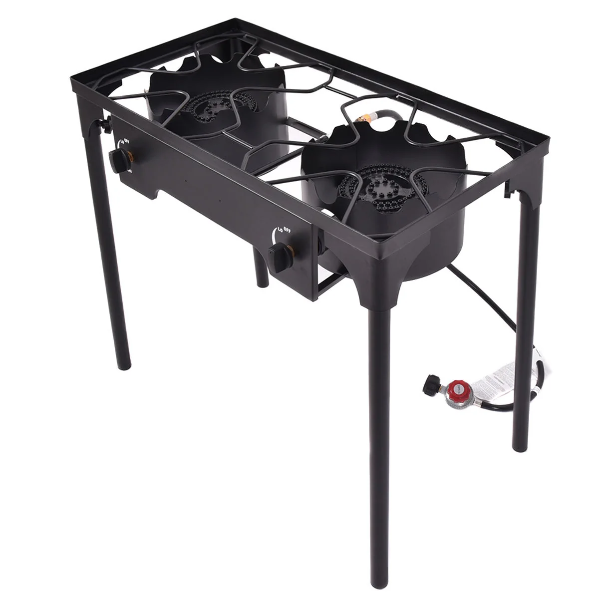 150,000 BTU Double Burner Outdoor Stove BBQ Grill, Black - Image 5