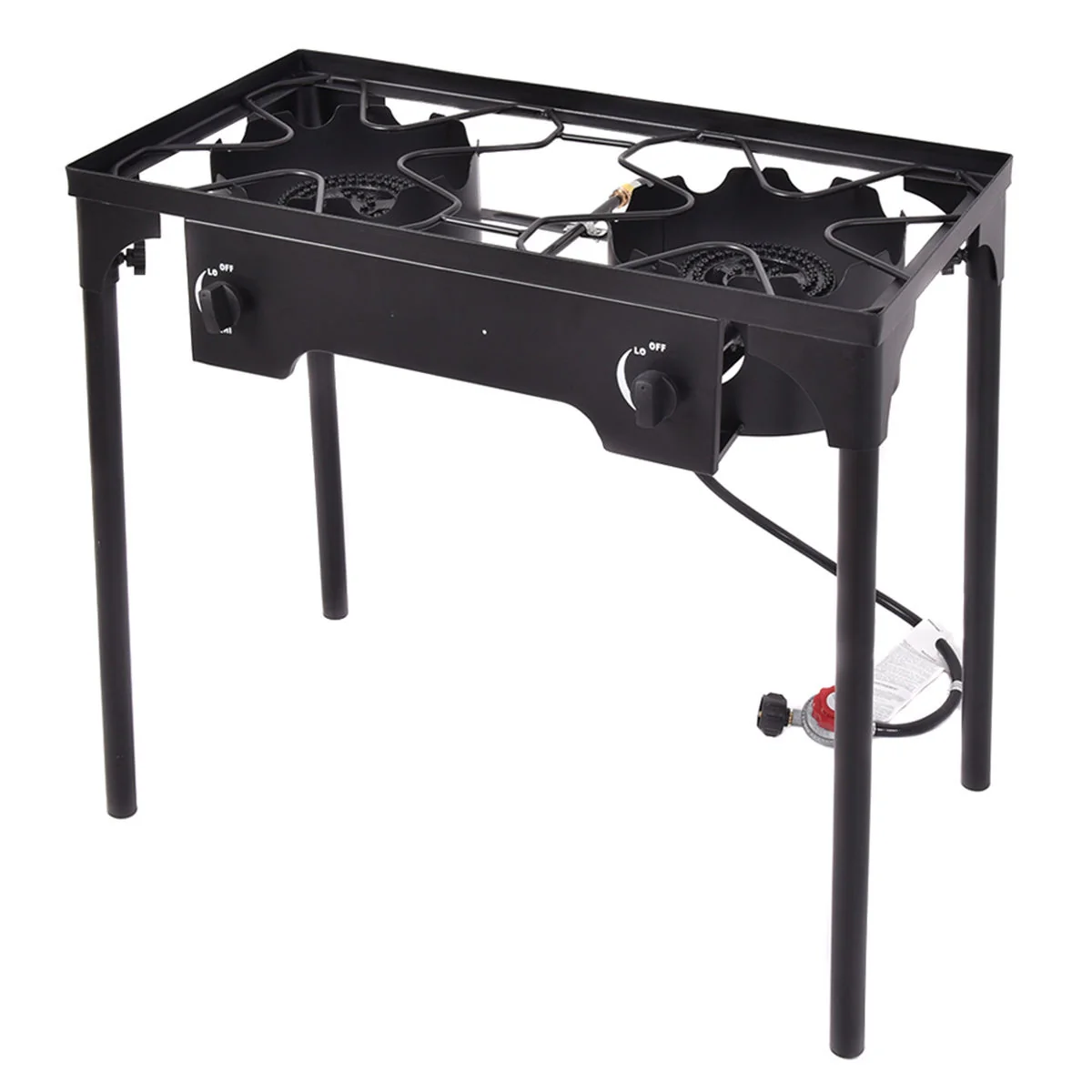 150,000 BTU Double Burner Outdoor Stove BBQ Grill, Black - Image 6