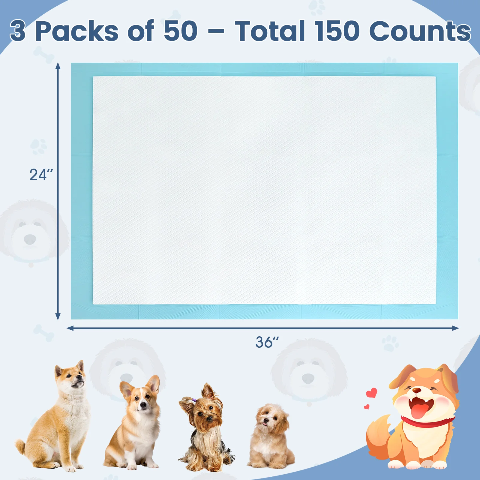 150 Pieces, 24 x 36 Inch Pet Pad, Light Blue - Image 5