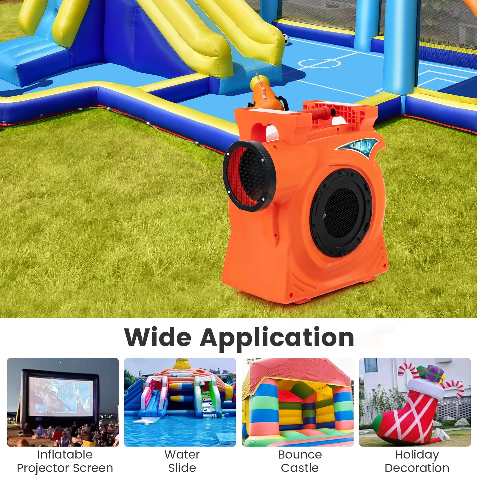 1500W 2 HP Commercial Air Blower, Giant Outdoor Inflatable Bounce House, Orange - Image 10