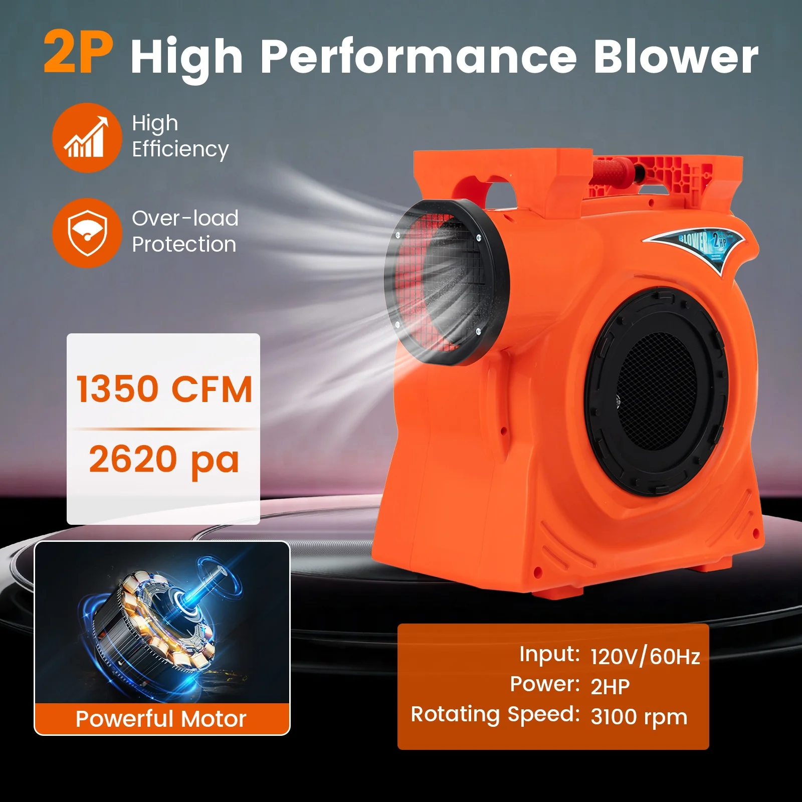1500W 2 HP Commercial Air Blower, Giant Outdoor Inflatable Bounce House, Orange - Image 7