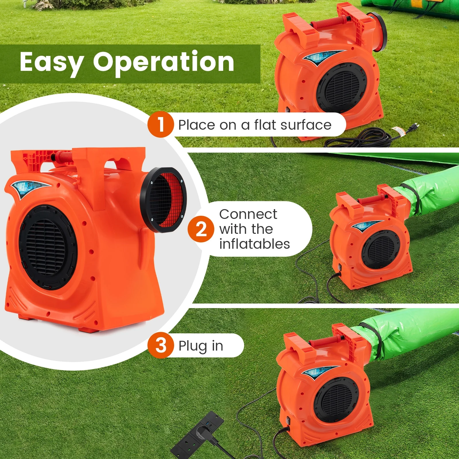 1500W 2 HP Commercial Air Blower, Giant Outdoor Inflatable Bounce House, Orange - Image 9