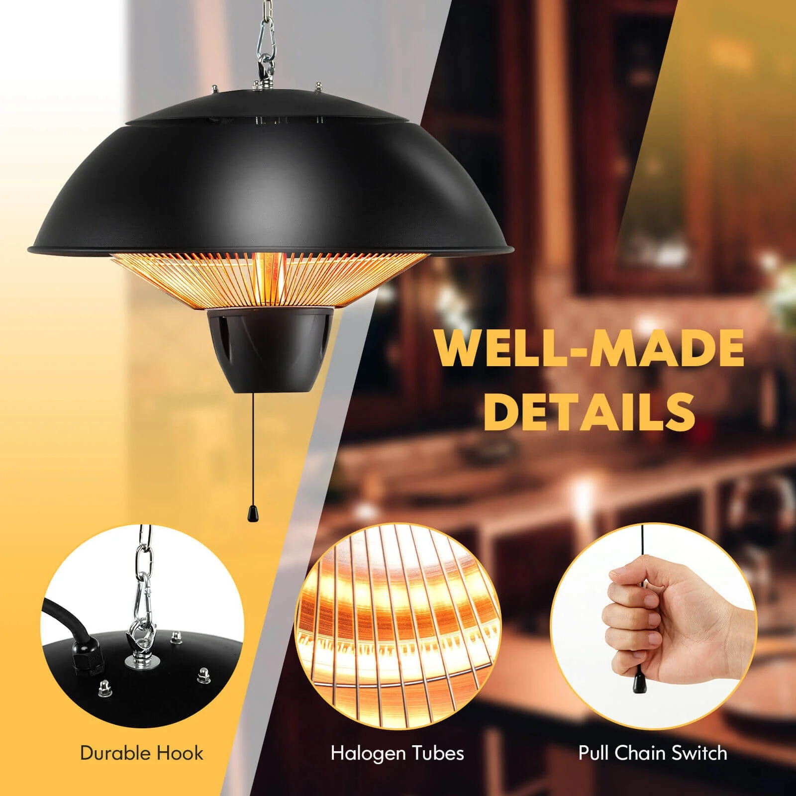 1500W Electric Patio Heater, IPX4 Waterproof, Black - Image 10