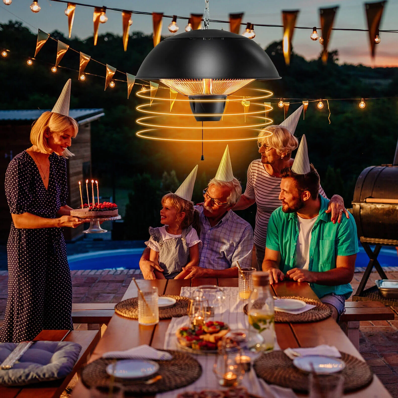 1500W Electric Patio Heater, IPX4 Waterproof, Black - Image 3