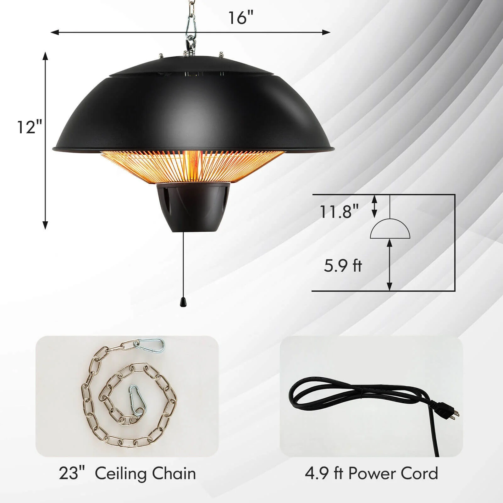 1500W Electric Patio Heater, IPX4 Waterproof, Black - Image 5