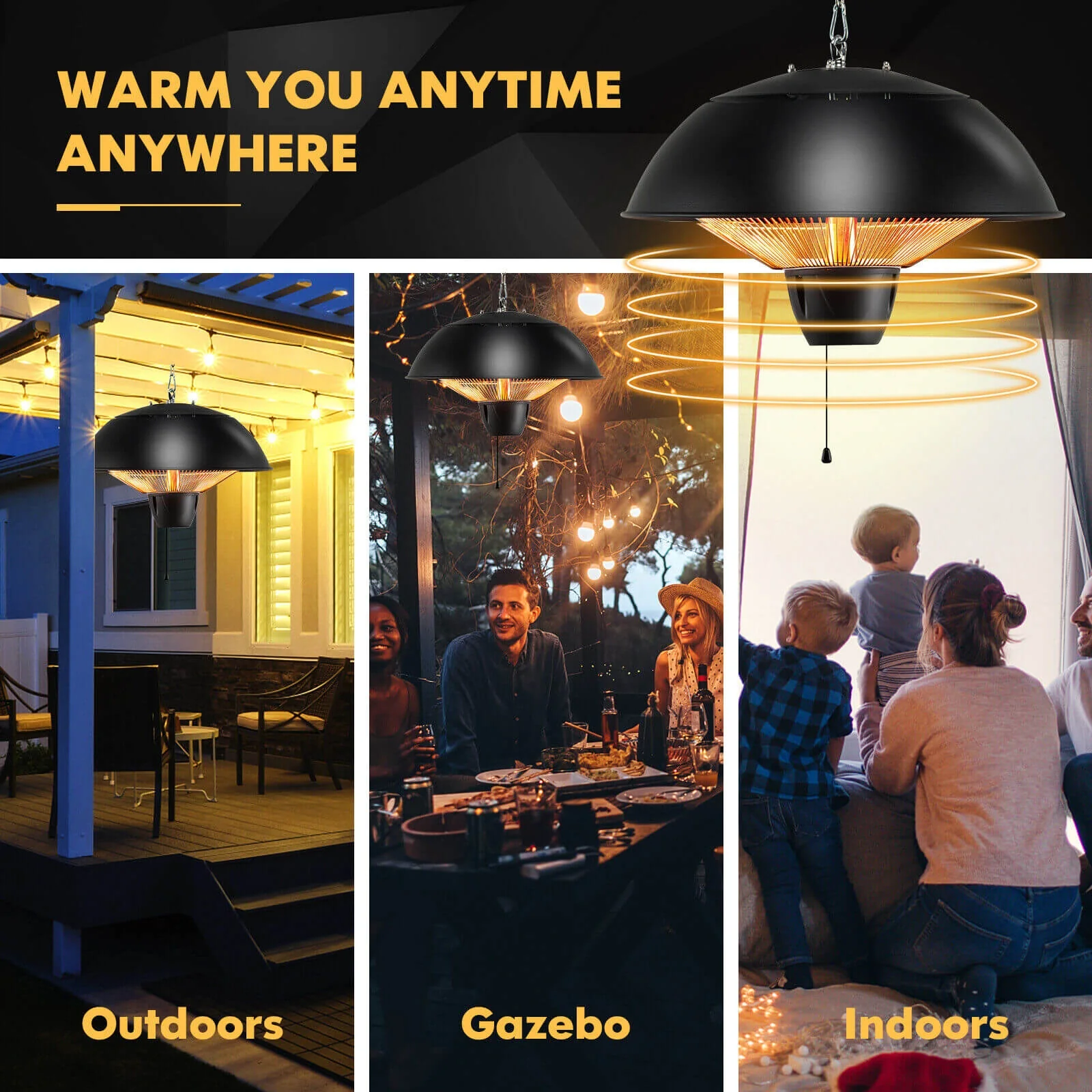 1500W Electric Patio Heater, IPX4 Waterproof, Black - Image 7