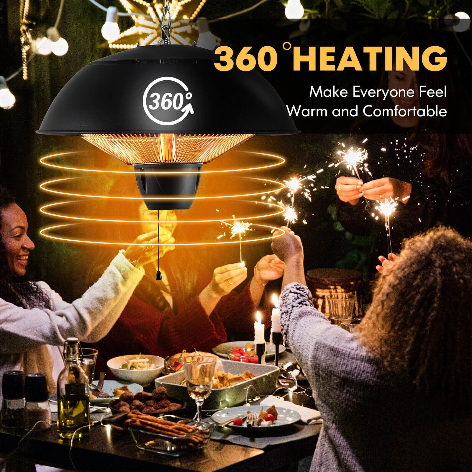 1500W Electric Patio Heater, IPX4 Waterproof, Black - Image 9