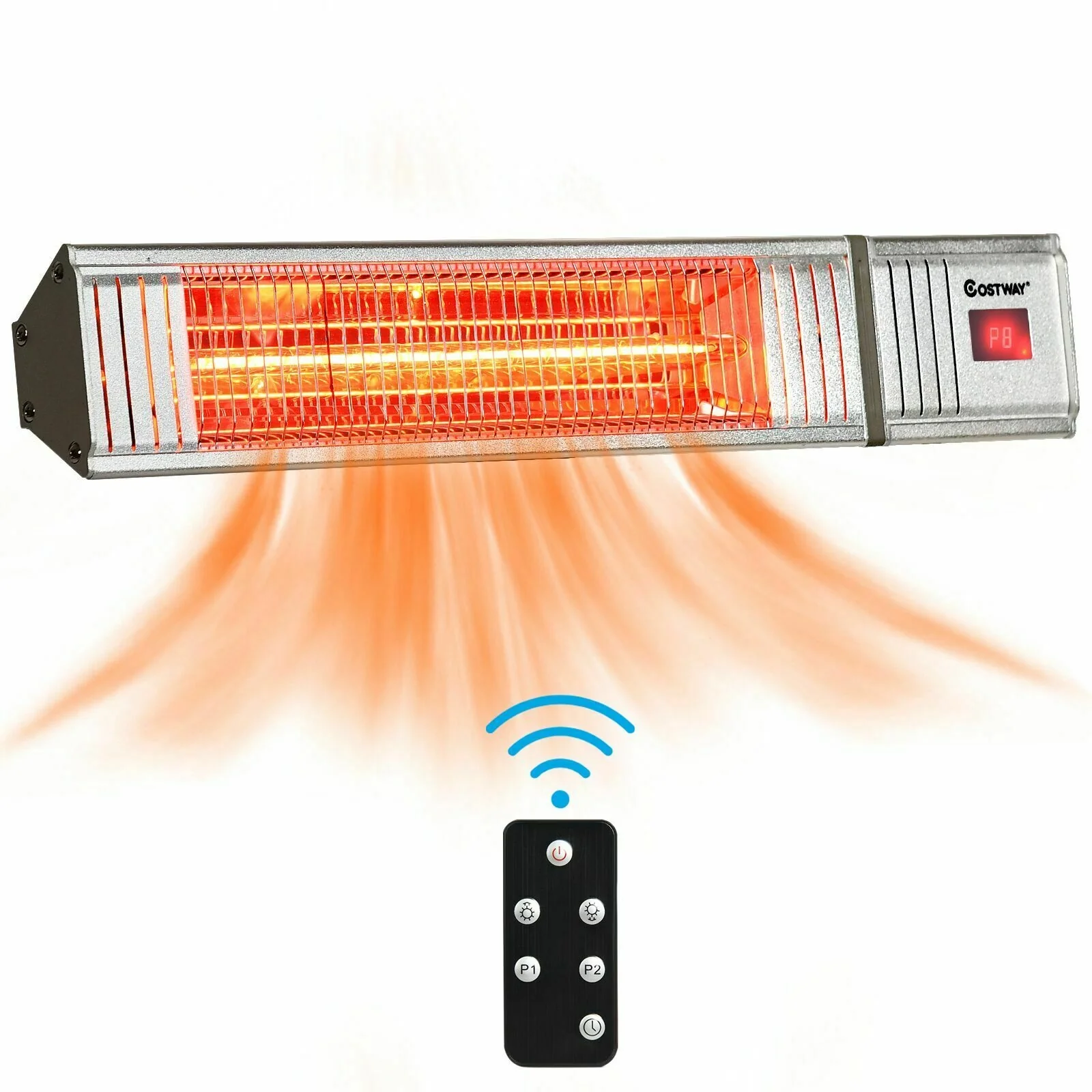 1500W Infrared Patio Heater, With Remote & Timer, Silver - Image 3