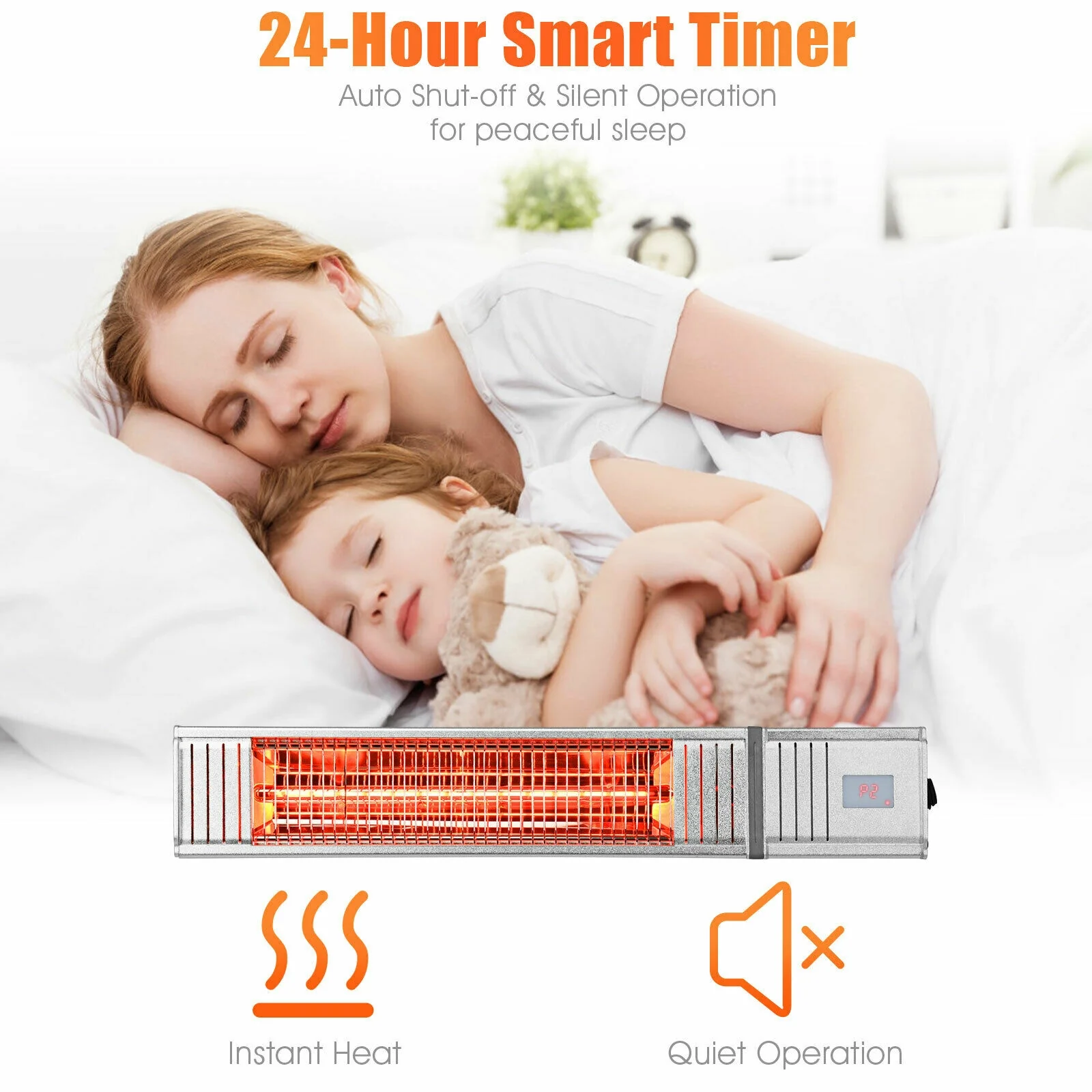 1500W Infrared Patio Heater, With Remote & Timer, Silver - Image 6