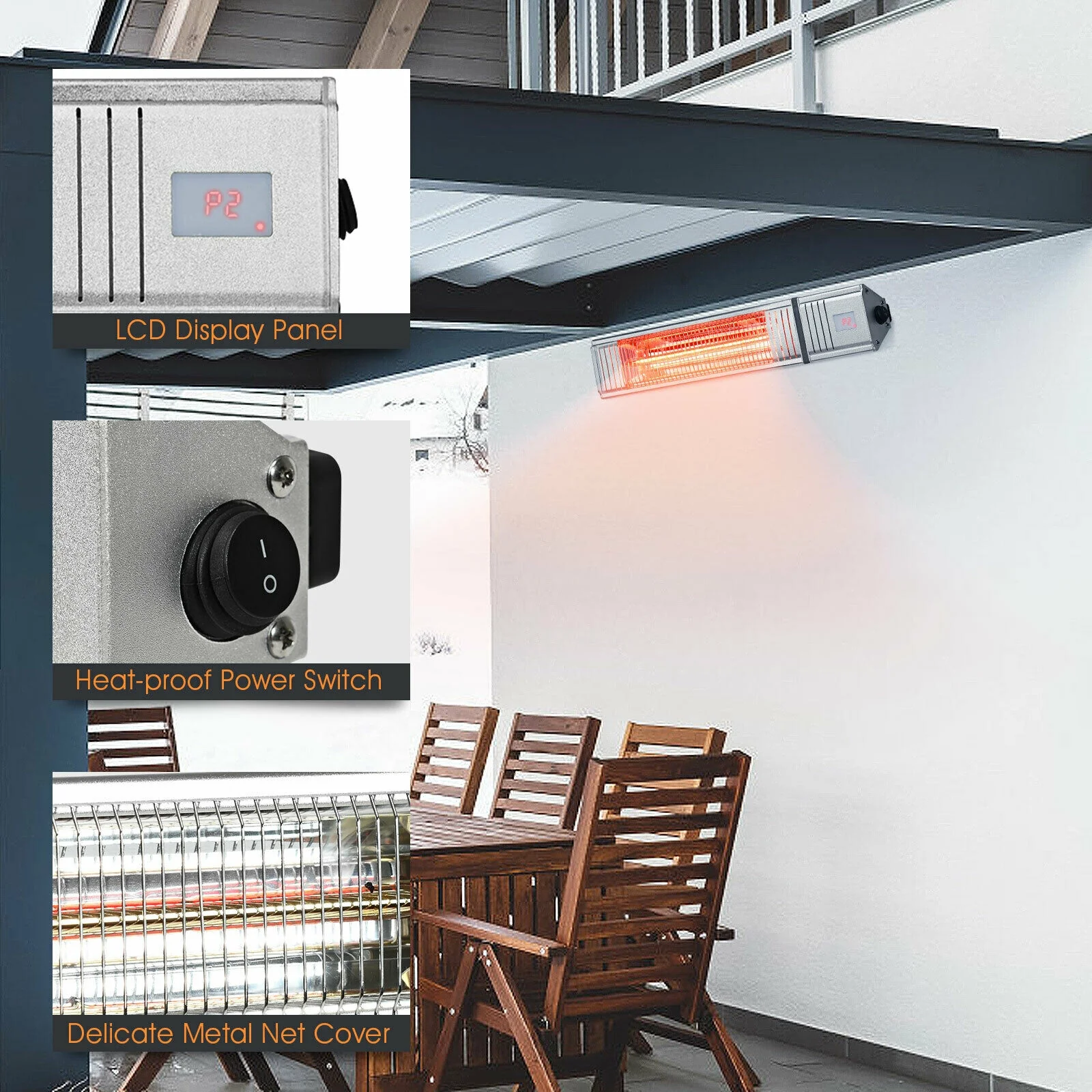 1500W Infrared Patio Heater, With Remote & Timer, Silver - Image 9