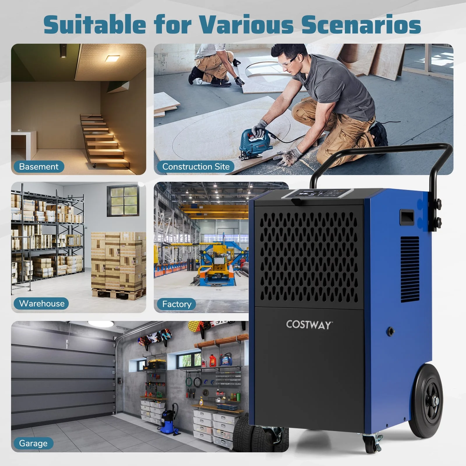 154 Pints Commercial Dehumidifier With Pump, Drain Hoses, Blue - Image 8