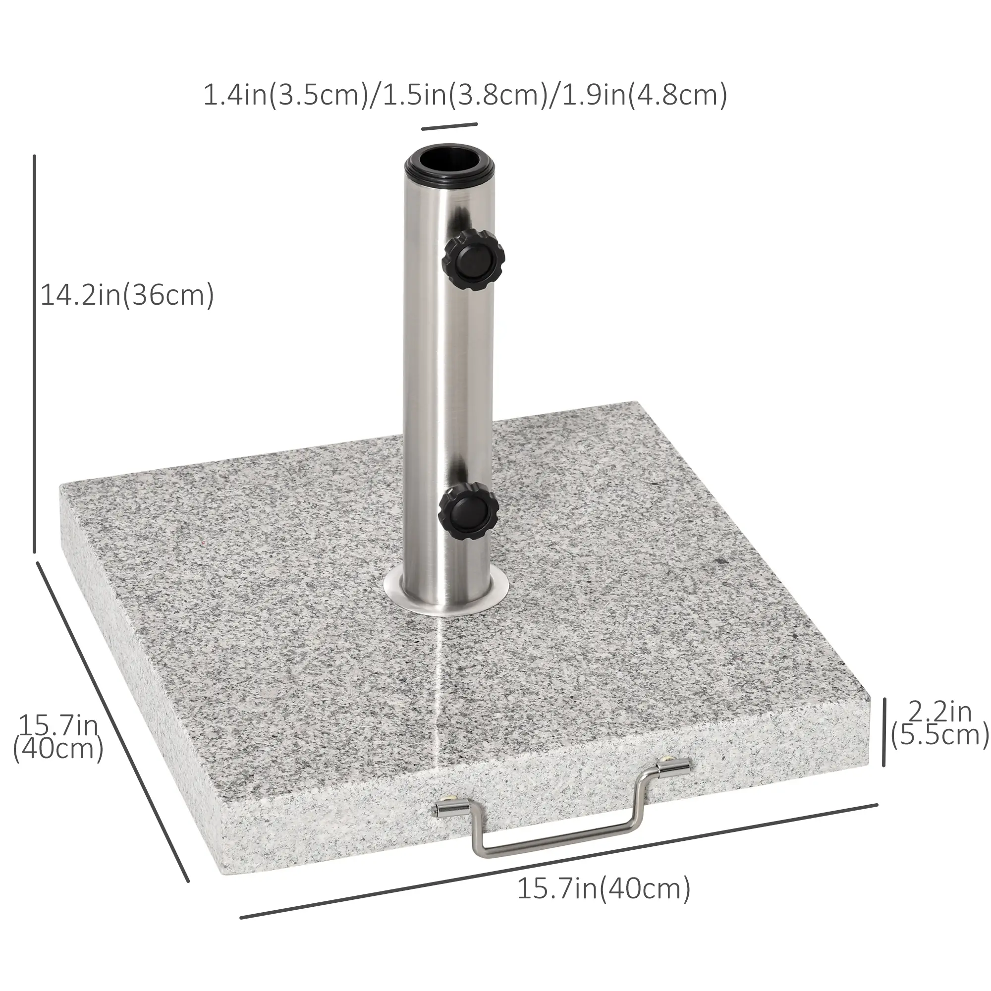 16.5" Marble Umbrella Stand, Heavy Holder Base With Wheels, Grey - Image 3