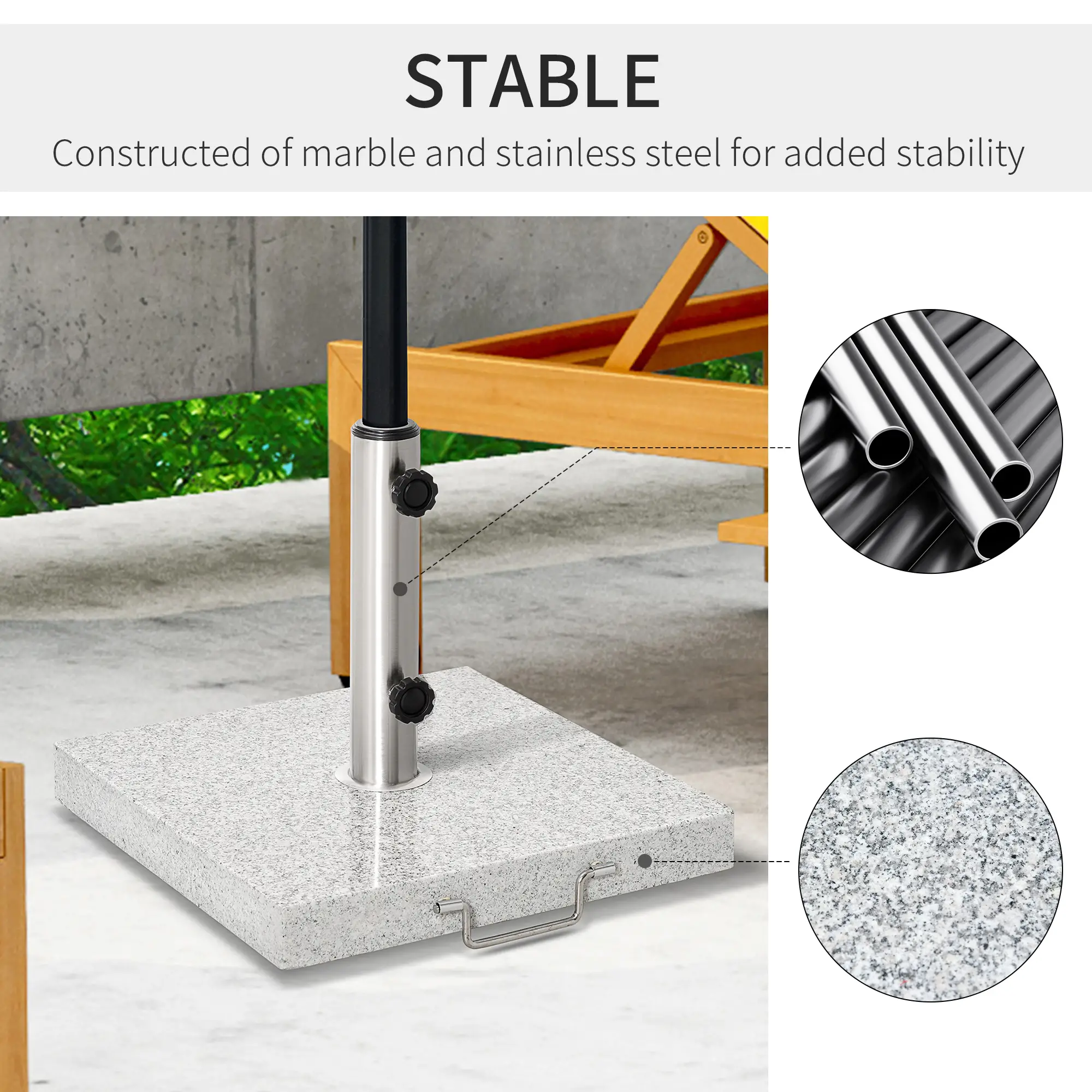 16.5" Marble Umbrella Stand, Heavy Holder Base With Wheels, Grey - Image 4